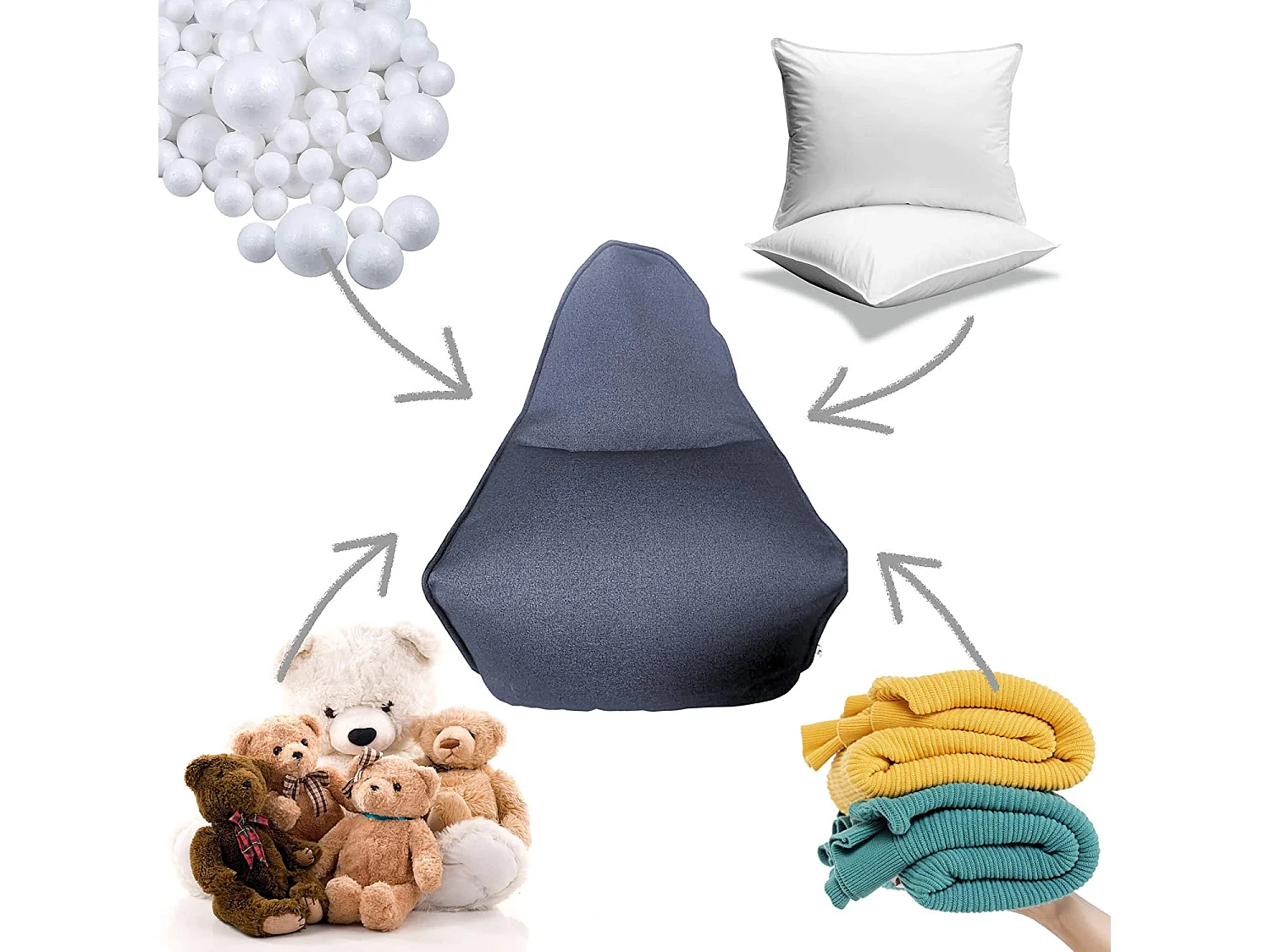 Fodera Pouf Poltroncina Vuota Blu Poliestere Da Interno 70x80x90