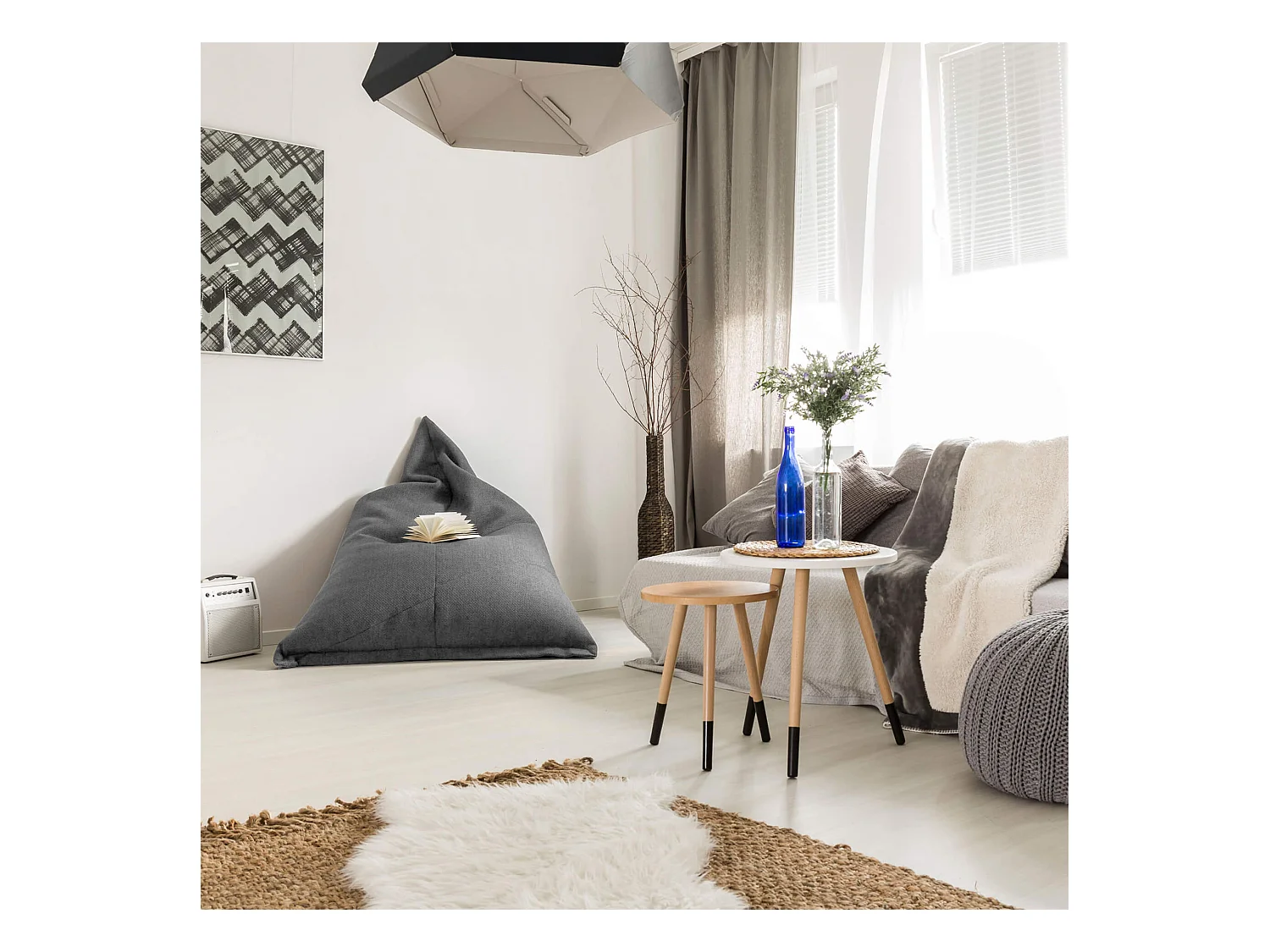 Funda Puf Sillón Vacío Gris Poliéster Cremallera 50x110x130