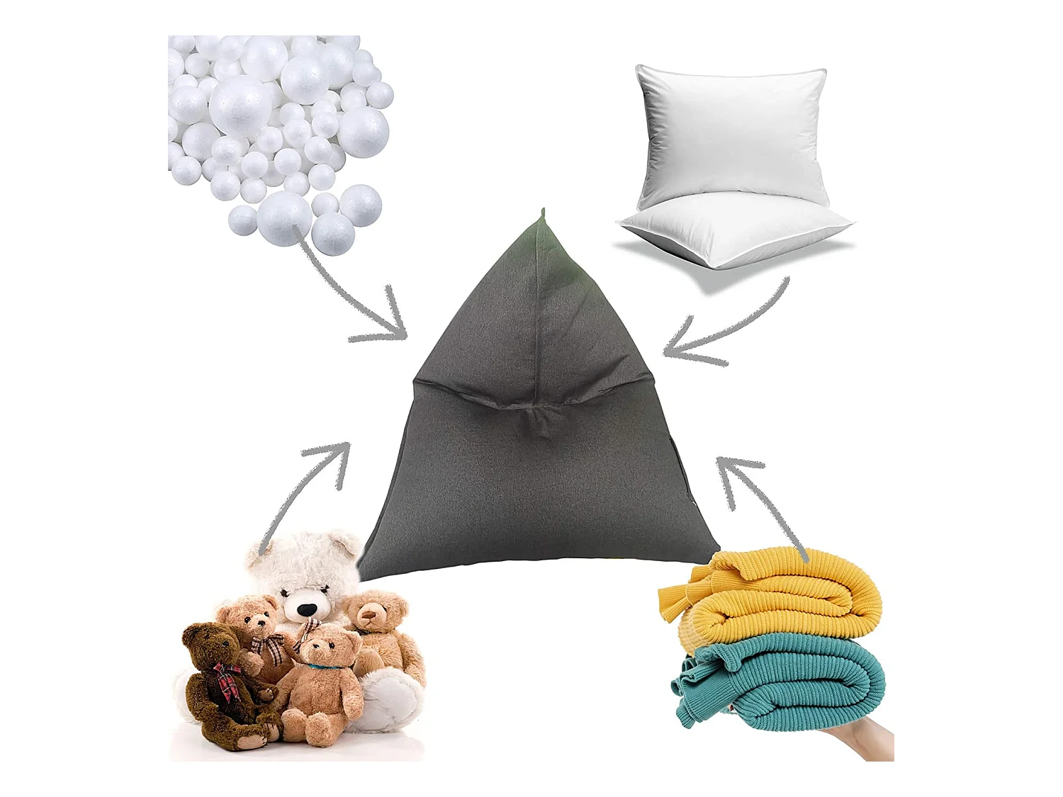 Funda Puf Sillón Vacío Gris Poliéster Cremallera 50x110x130