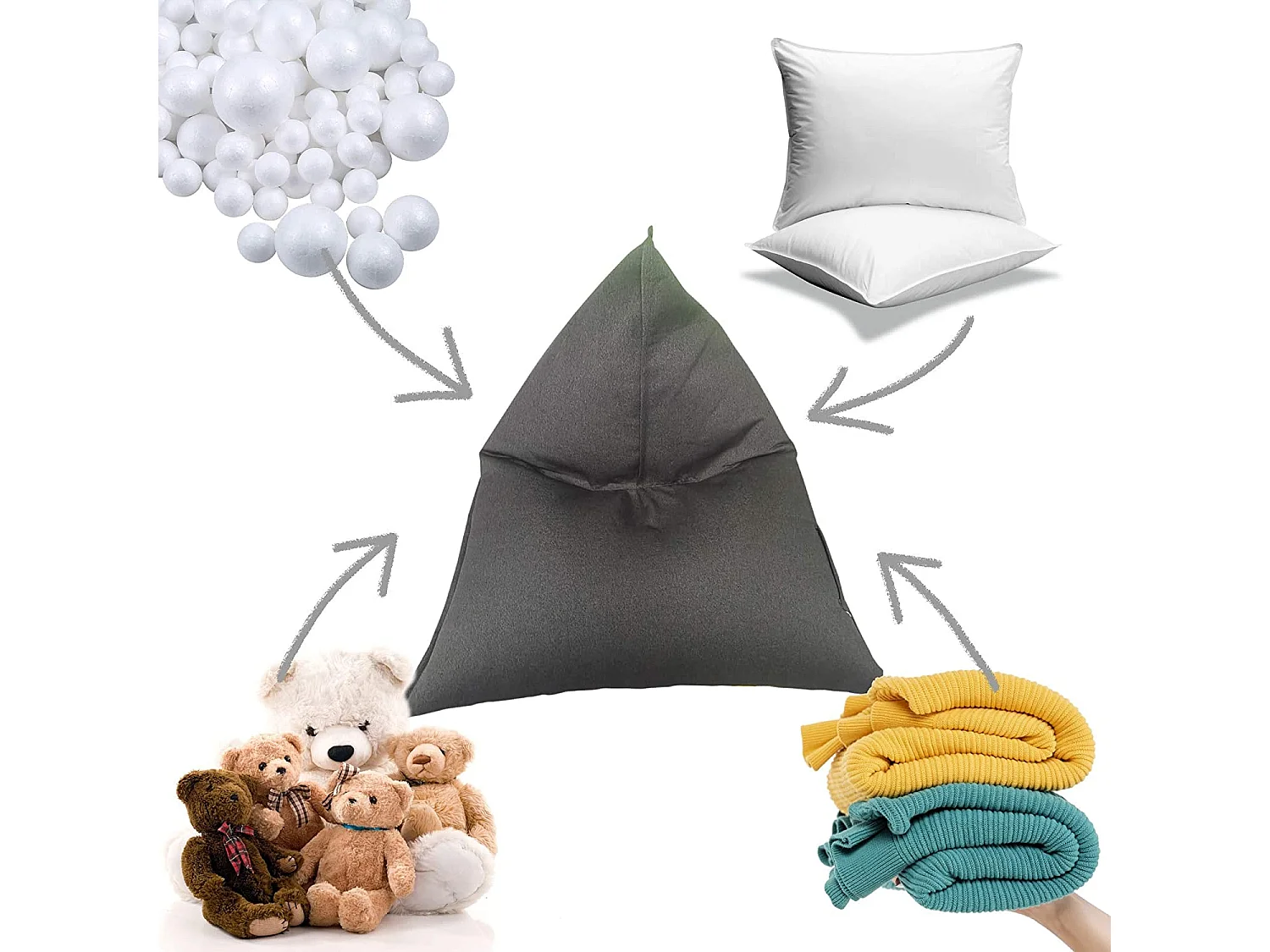 Fodera Pouf Poltroncina Vuota Grigio Poliestere Zip 50x110x130