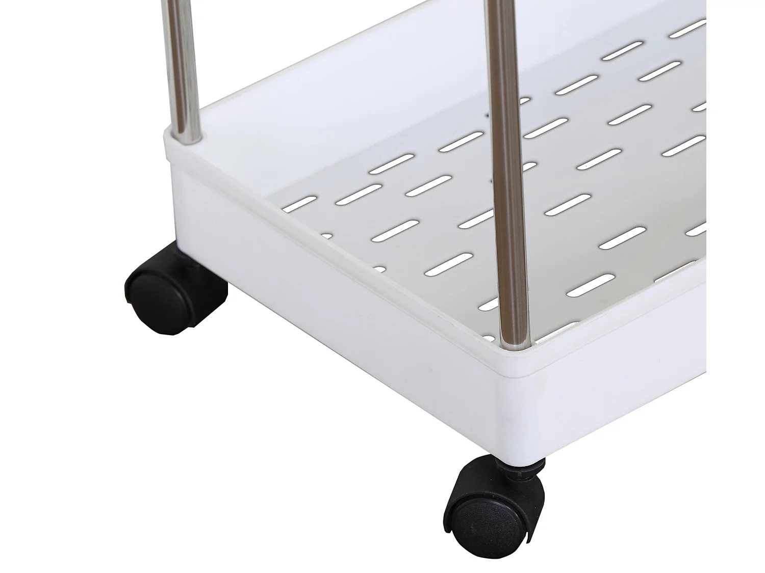 Carrinho de cozinha com 4 rodas Armazenamento 3 Prateleiras Plásticas Brancas
