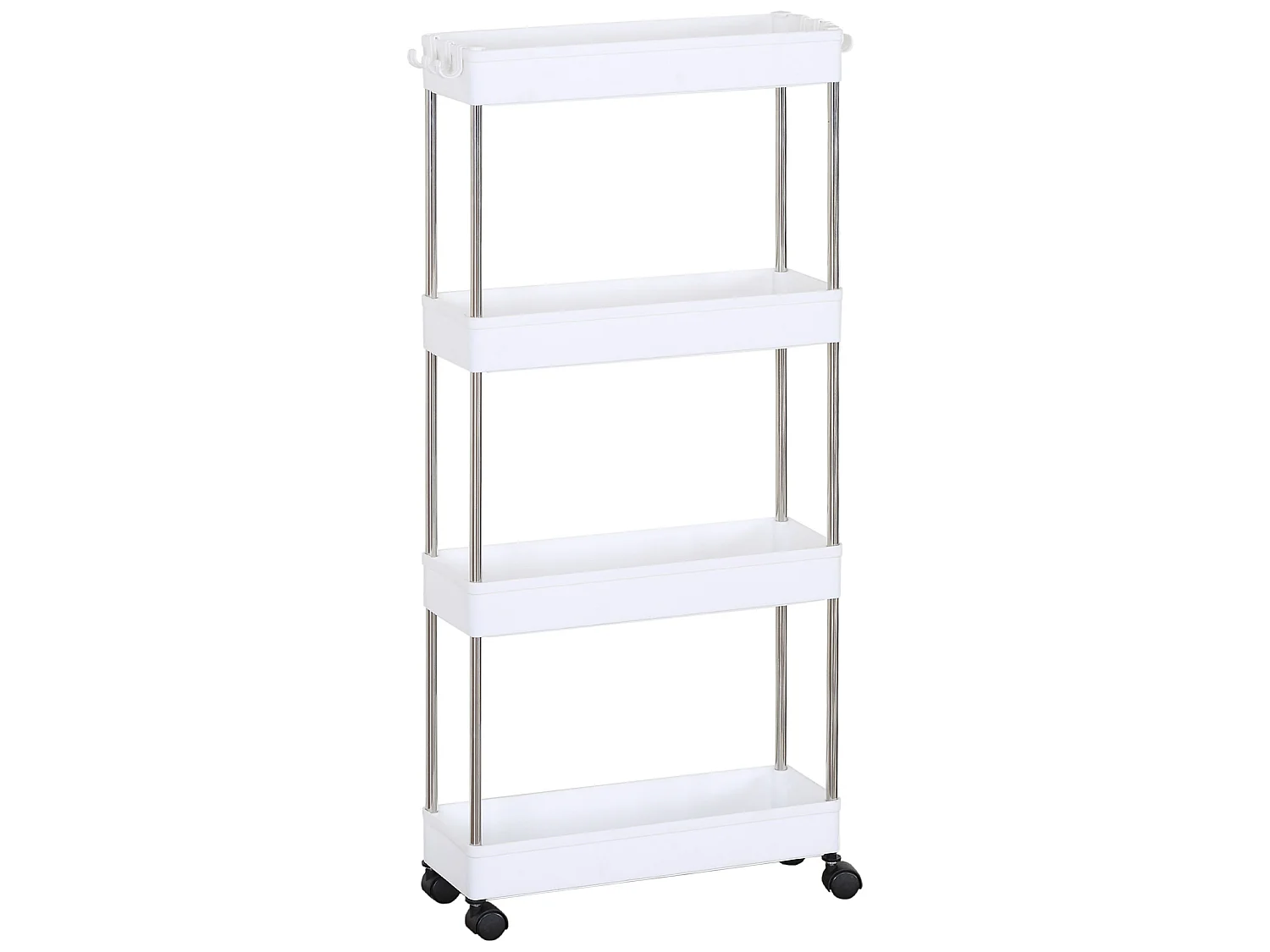 Chariot de cuisine Salle de bain avec roues 4 étagères Plastique Blanc