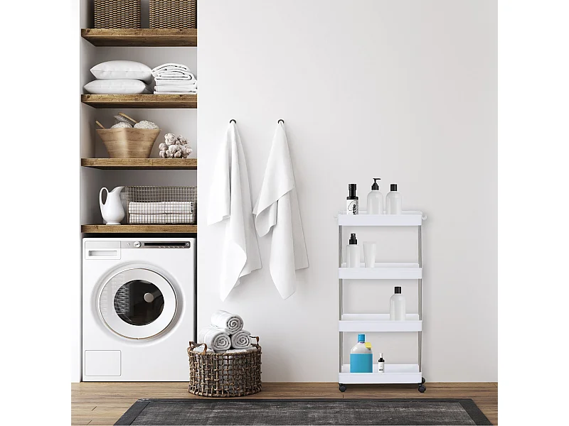 Chariot de cuisine avec roulettes 4 étagères en plastique blanc