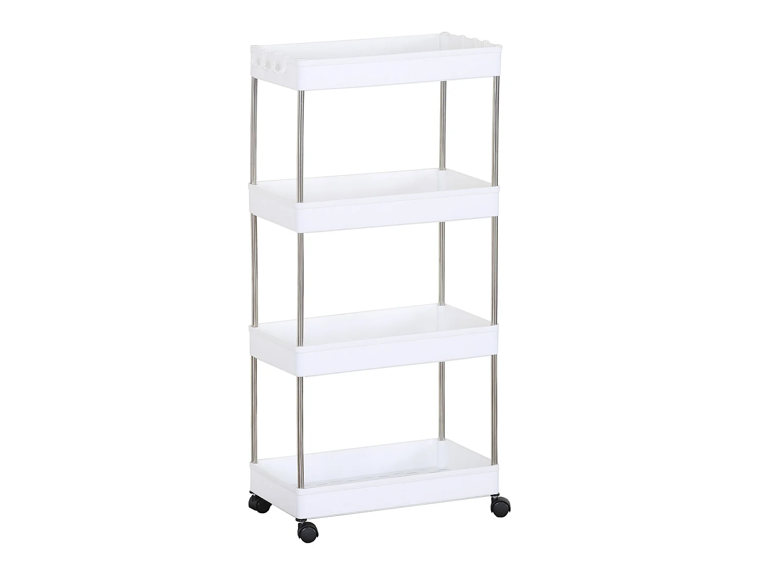 Chariot de cuisine avec roulettes 4 étagères en plastique blanc