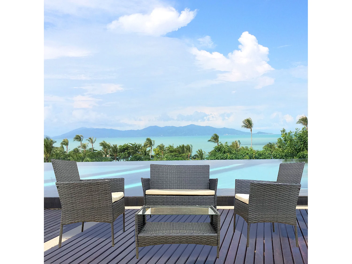 Ensemble d'Extérieur Meubles de Jardin avec coussins Gris Polyrattan