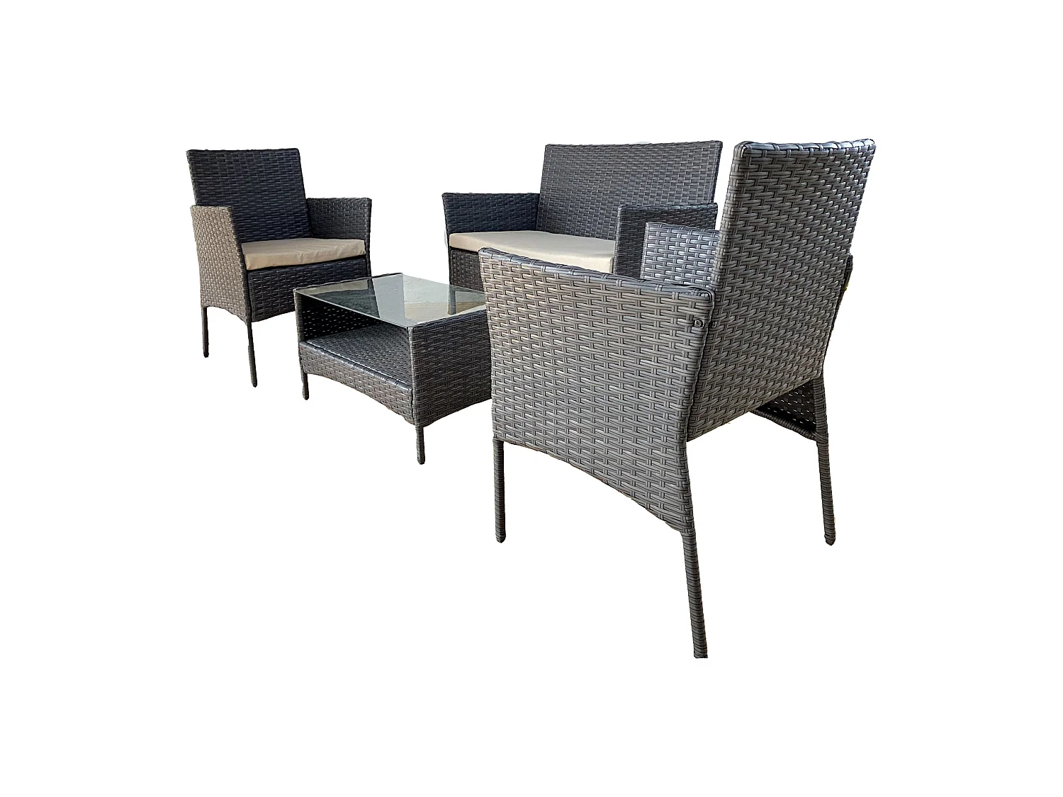 Ensemble d'Extérieur Meubles de Jardin avec coussins Gris Polyrattan