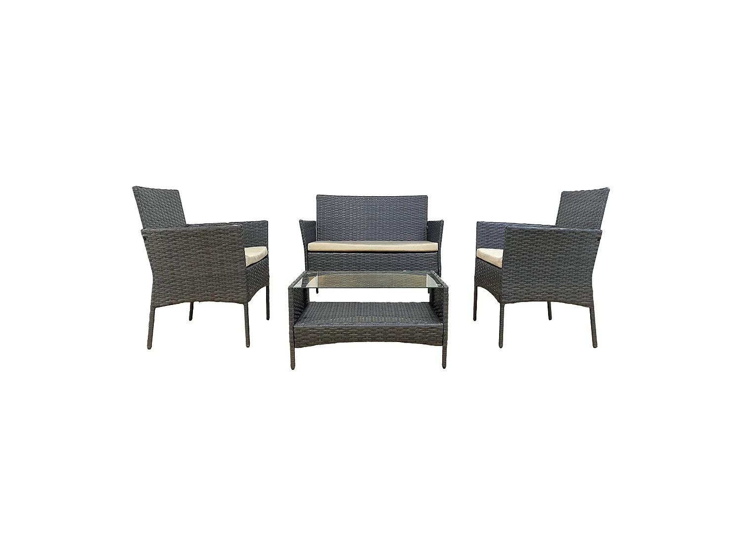 Ensemble d'Extérieur Meubles de Jardin avec coussins Gris Polyrattan