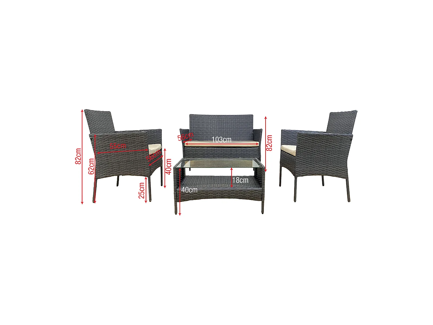 Ensemble d'Extérieur Meubles de Jardin avec coussins Gris Polyrattan