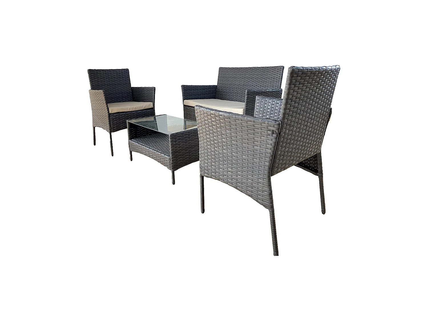 Ensemble d'Extérieur Meubles de Jardin avec coussins Gris Polyrattan