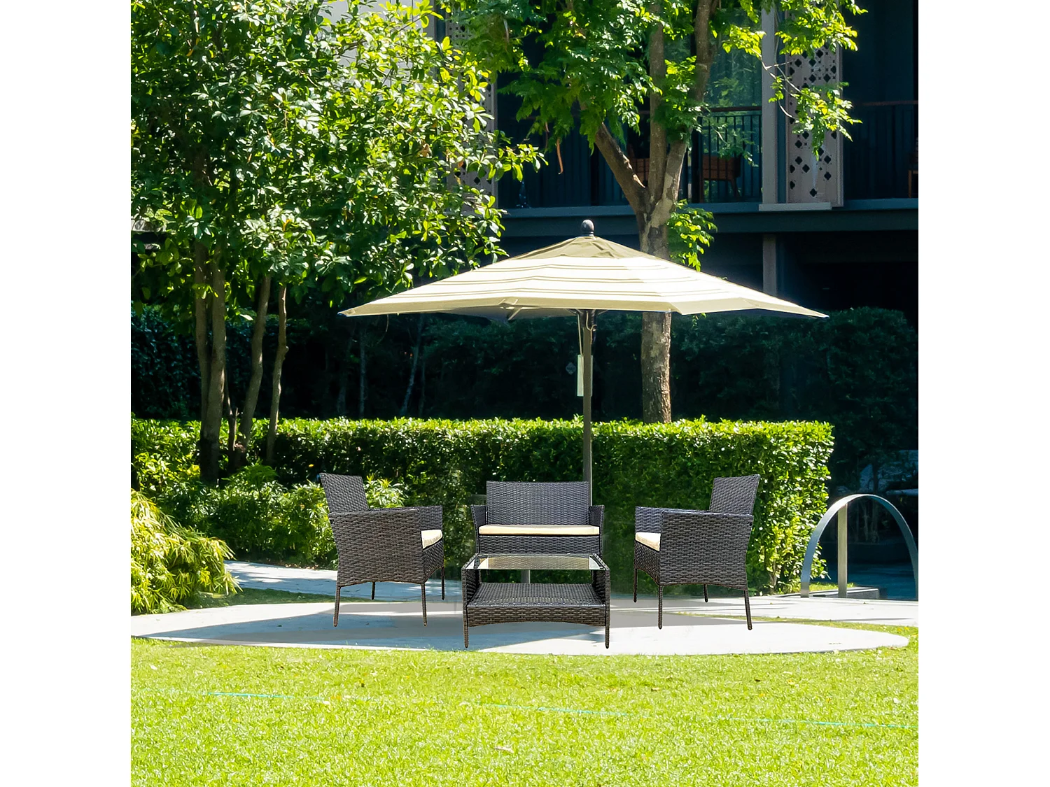 Ensemble d'Extérieur Meubles de Jardin avec coussins Gris Polyrattan