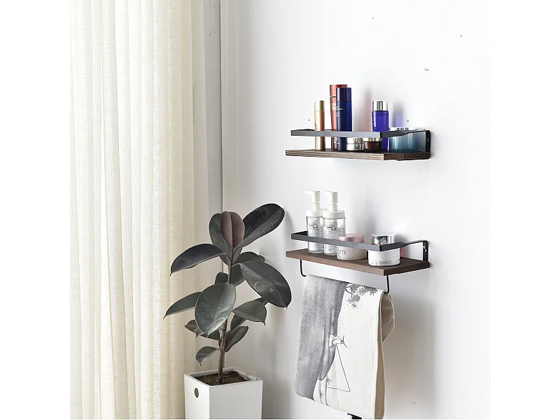 Jeu de 2 étagères murales en bois et métal pour salon et cuisine