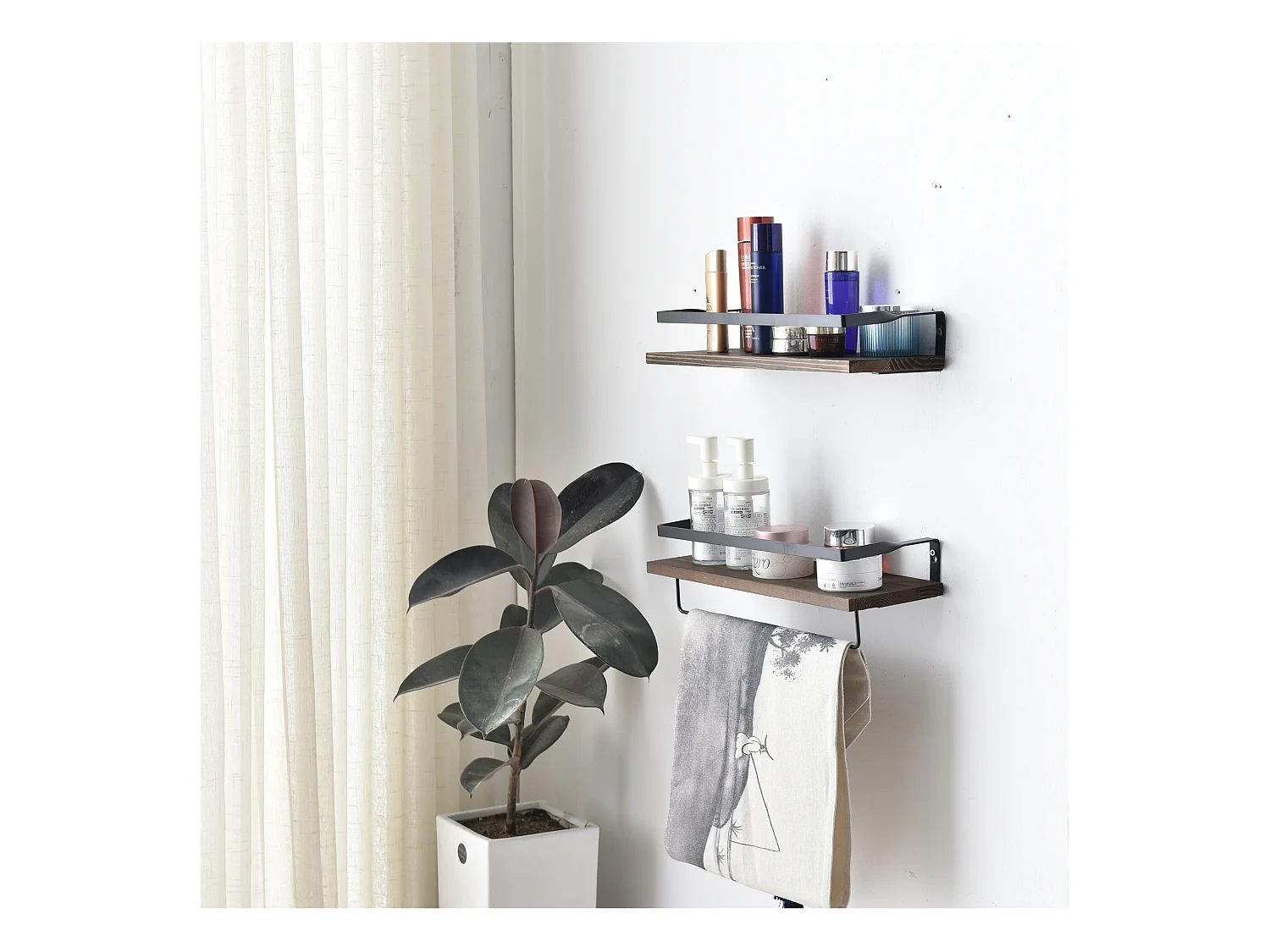 Jeu de 2 étagères murales en bois et métal pour salon et cuisine