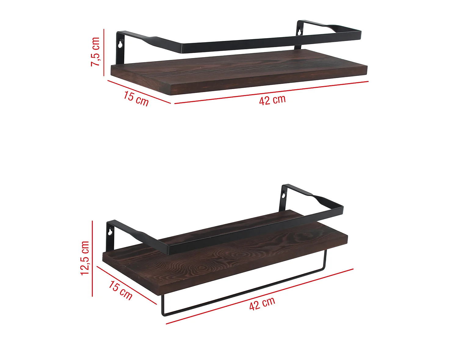 Jeu de 2 étagères murales en bois et métal pour salon et cuisine