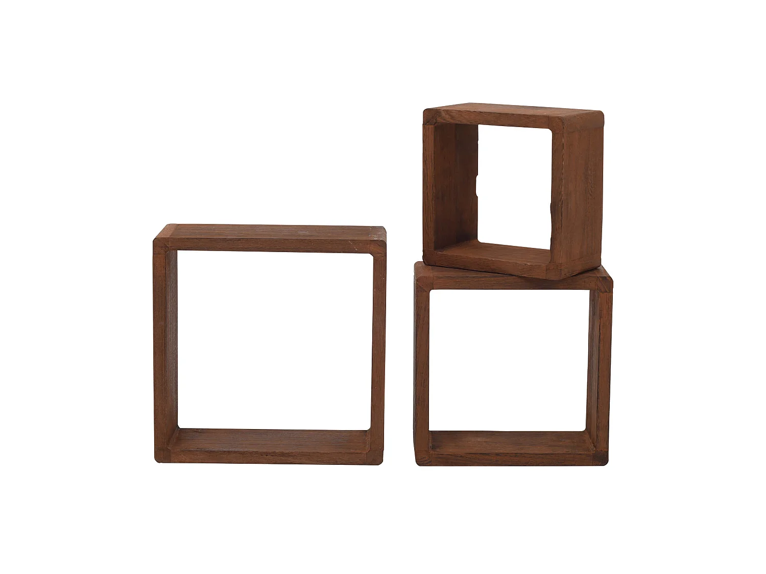 Lot 3 Etagere Biblioteque Carre Bois Sombre Vintage 26x26x9