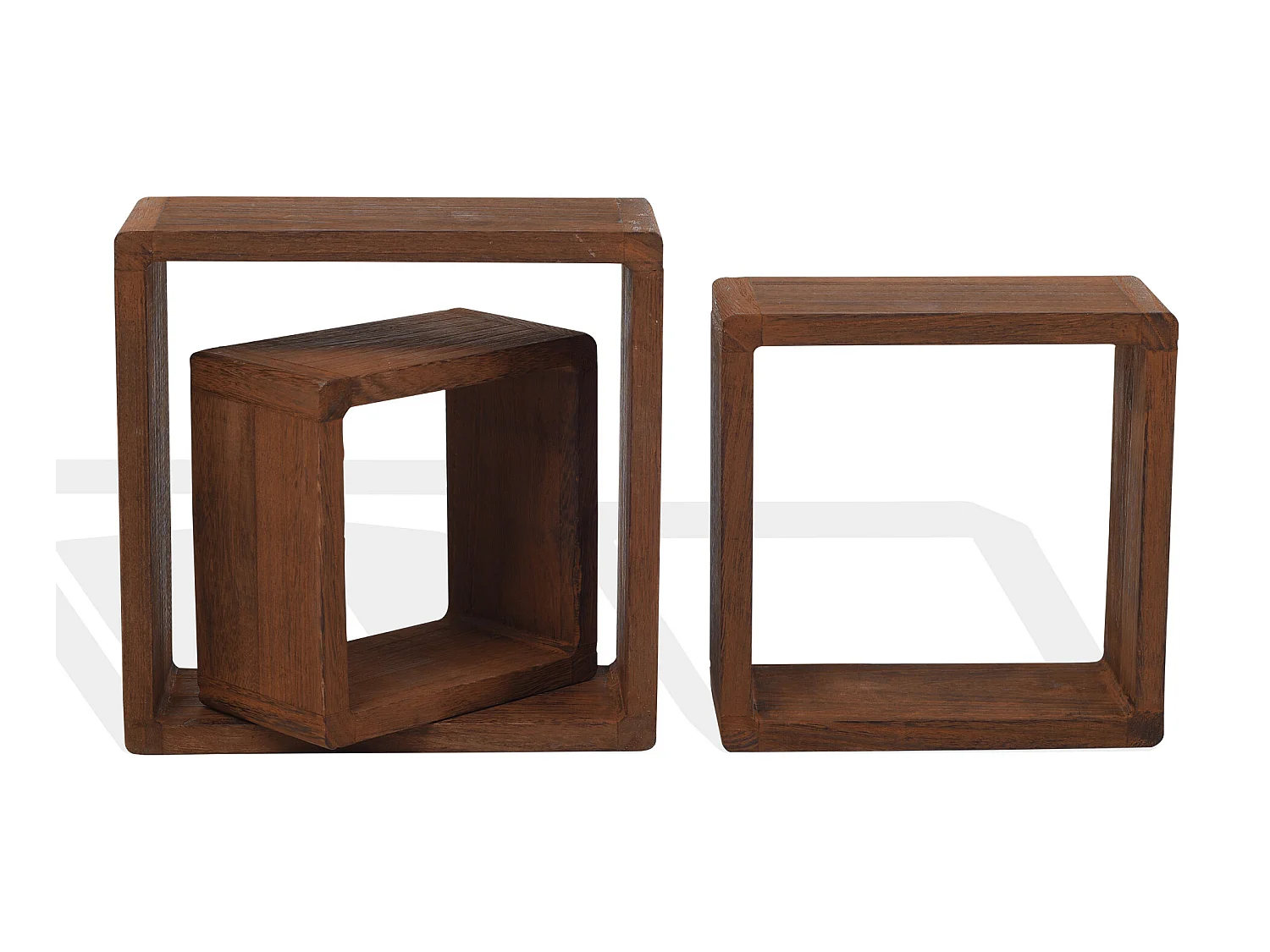 Lot 3 Etagere Biblioteque Carre Bois Sombre Vintage 26x26x9