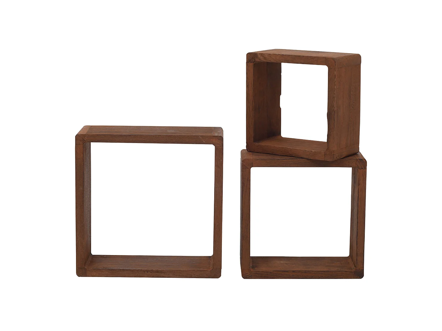 Lot 3 Etagere Biblioteque Carre Bois Sombre Vintage 26x26x9