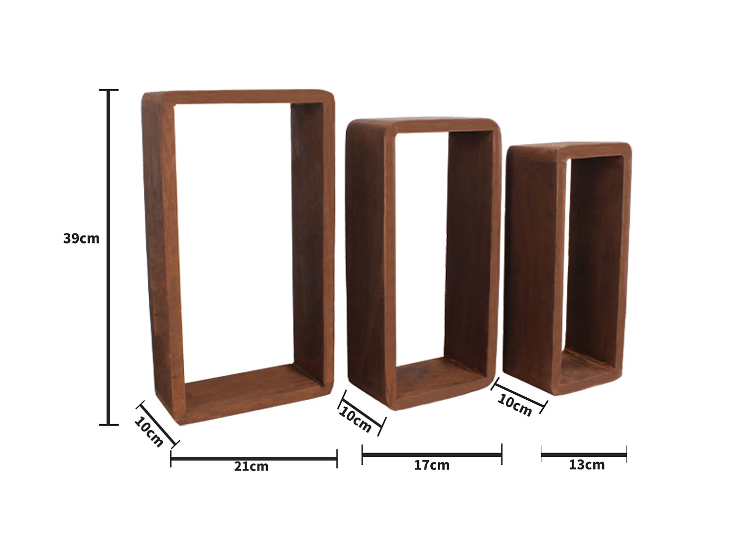 Set 3 Mensole Parete Rettangolari Legno Scuro Design 39x21x10