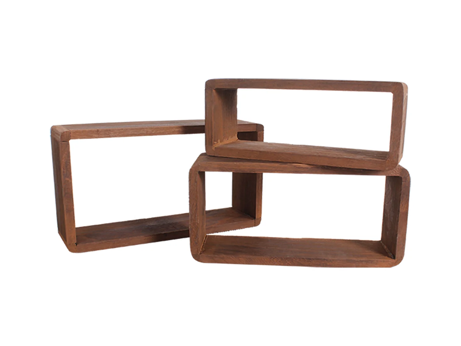 Set 3 Mensole Parete Rettangolari Legno Scuro Design 39x21x10