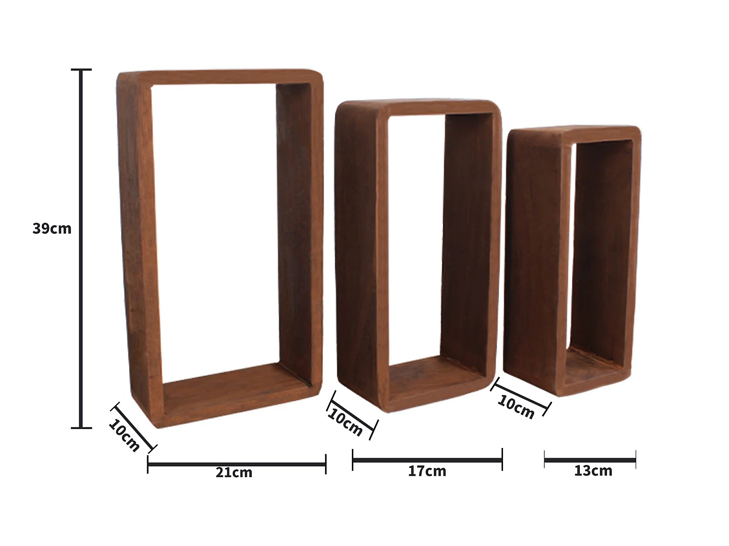 Set 3 Mensole Parete Rettangolari Legno Scuro Design 39x21x10