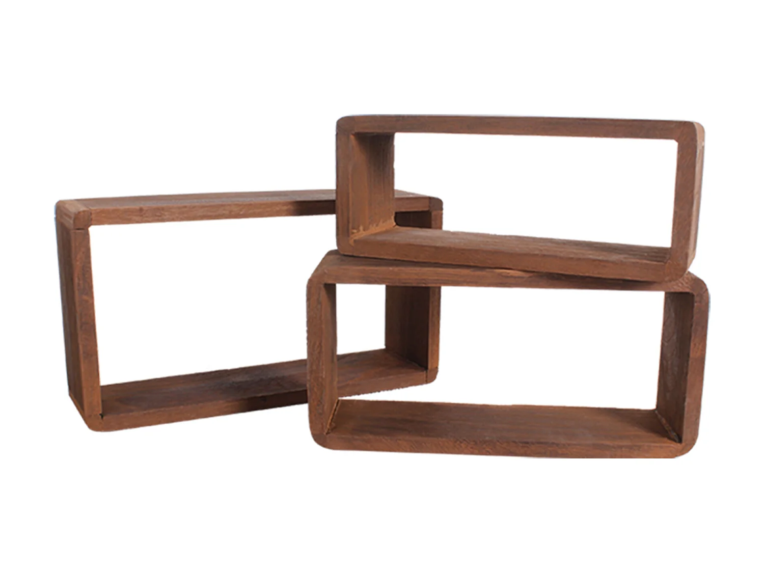 Set 3 Mensole Parete Rettangolari Legno Scuro Design 39x21x10