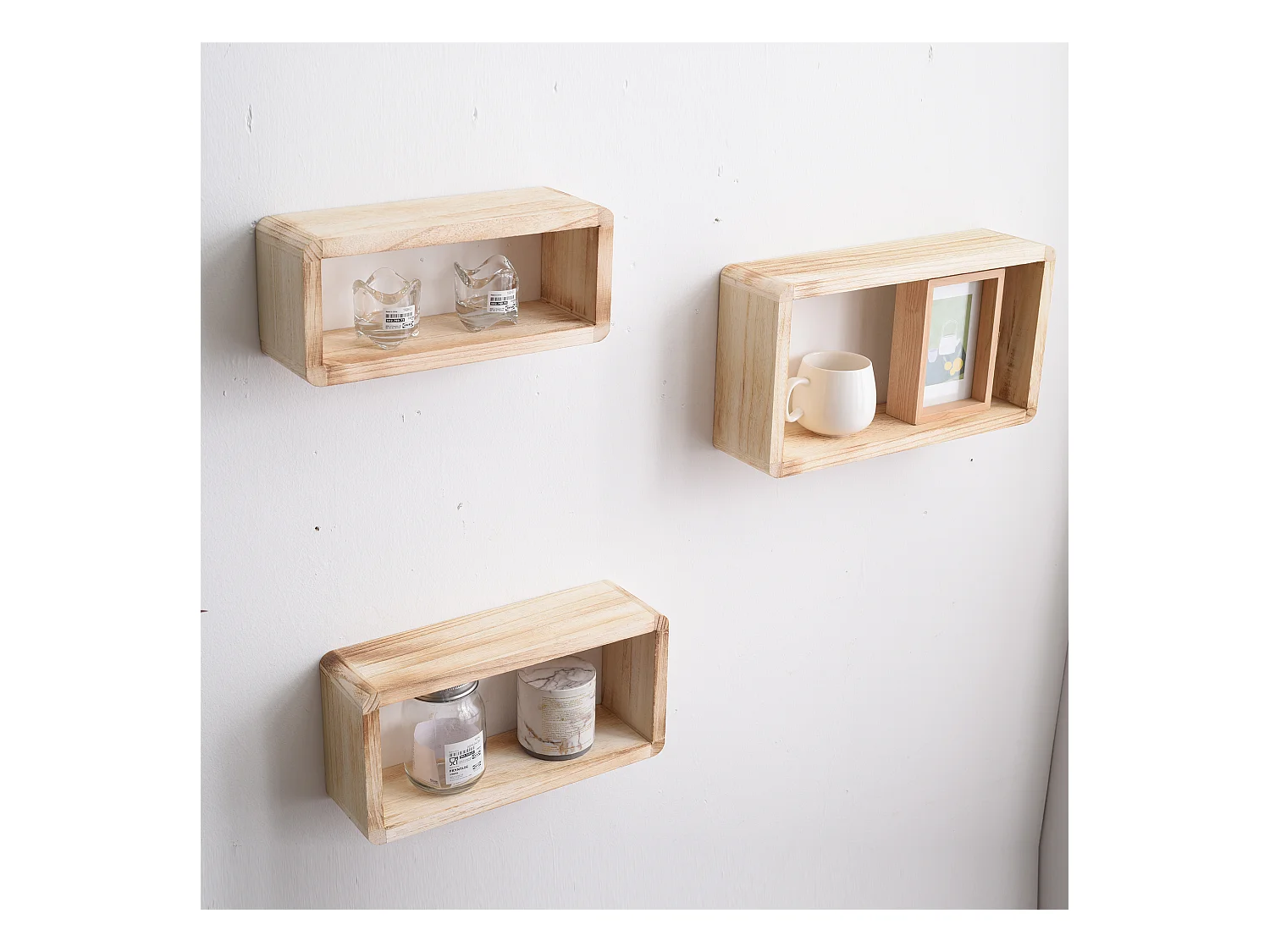 Rebecca Mobili Conjunto 3 Prateleiras Retangulares Vintage Madeira Ligeira 41x24x9