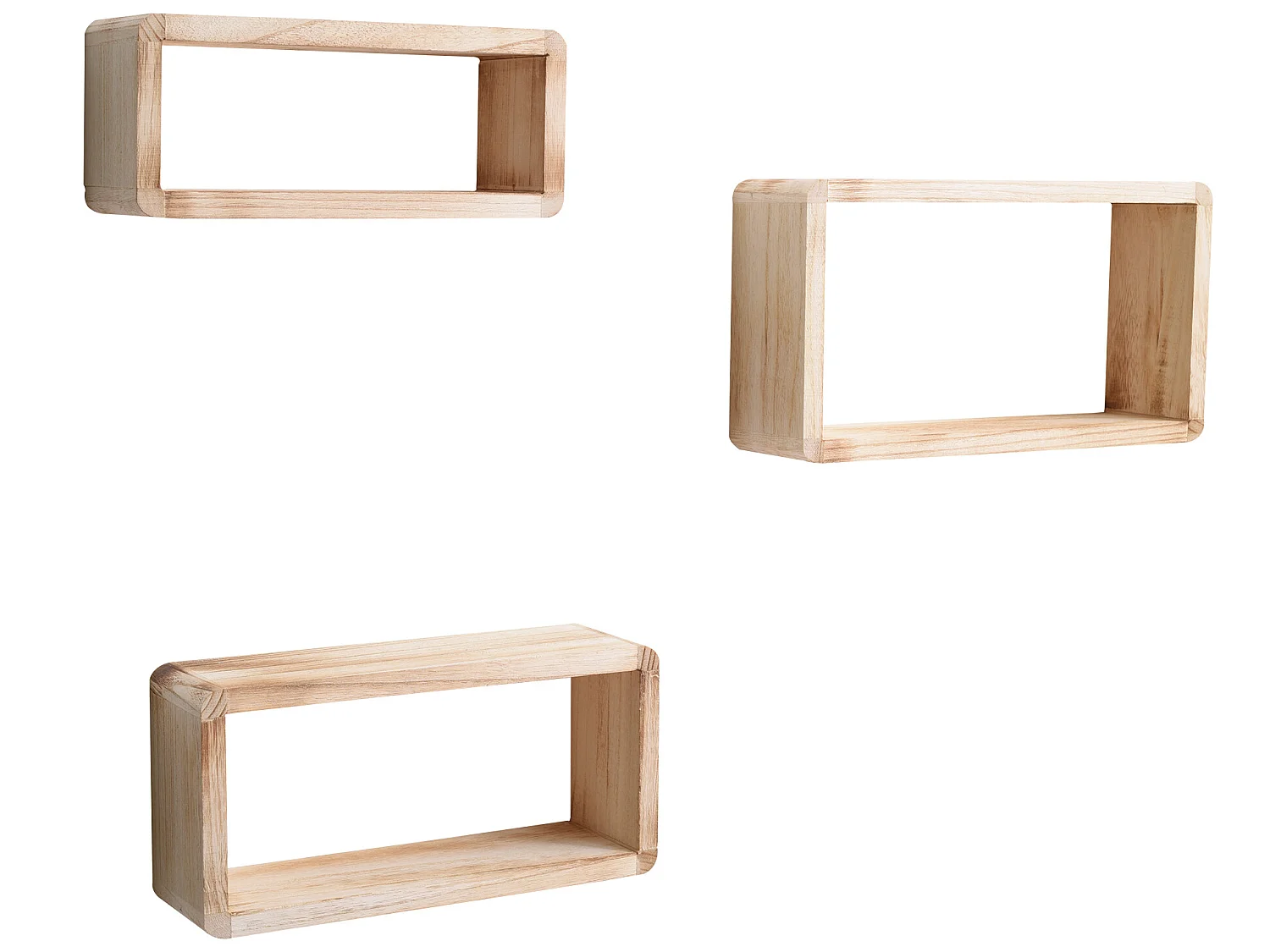 Set 3 Mensole Scaffali Rettangoliari Legno Chiaro Vintage 41x24x9