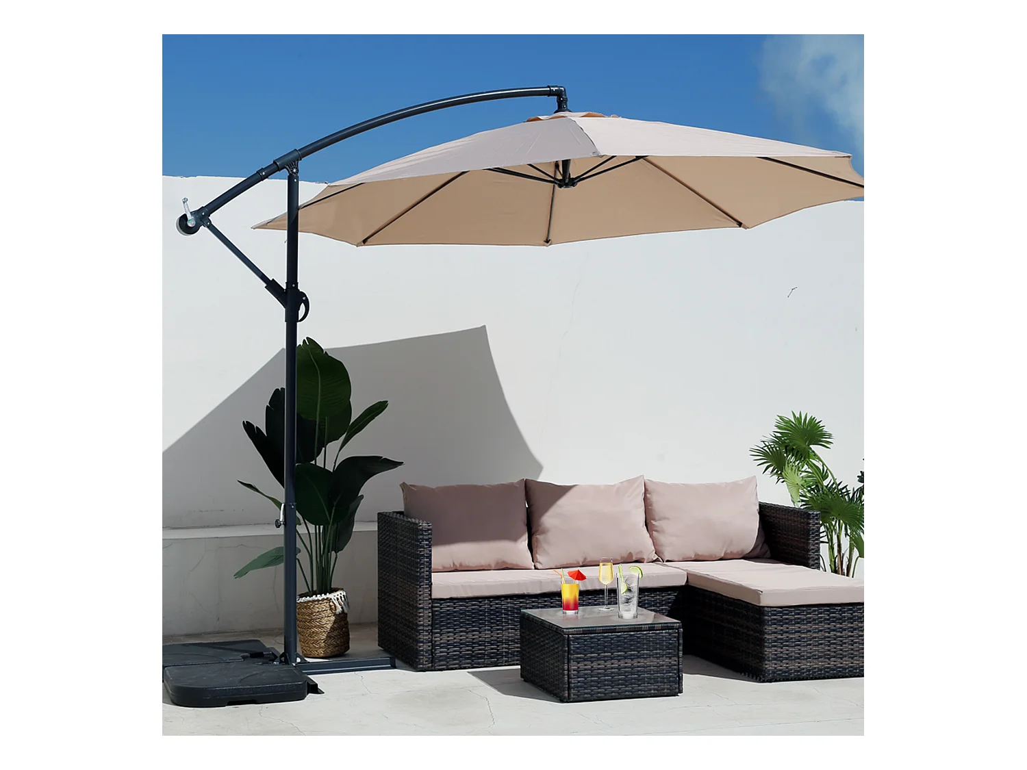 Sombrilla de Jardín Beige 3x3 Varillas de acero Parasol para Piscina