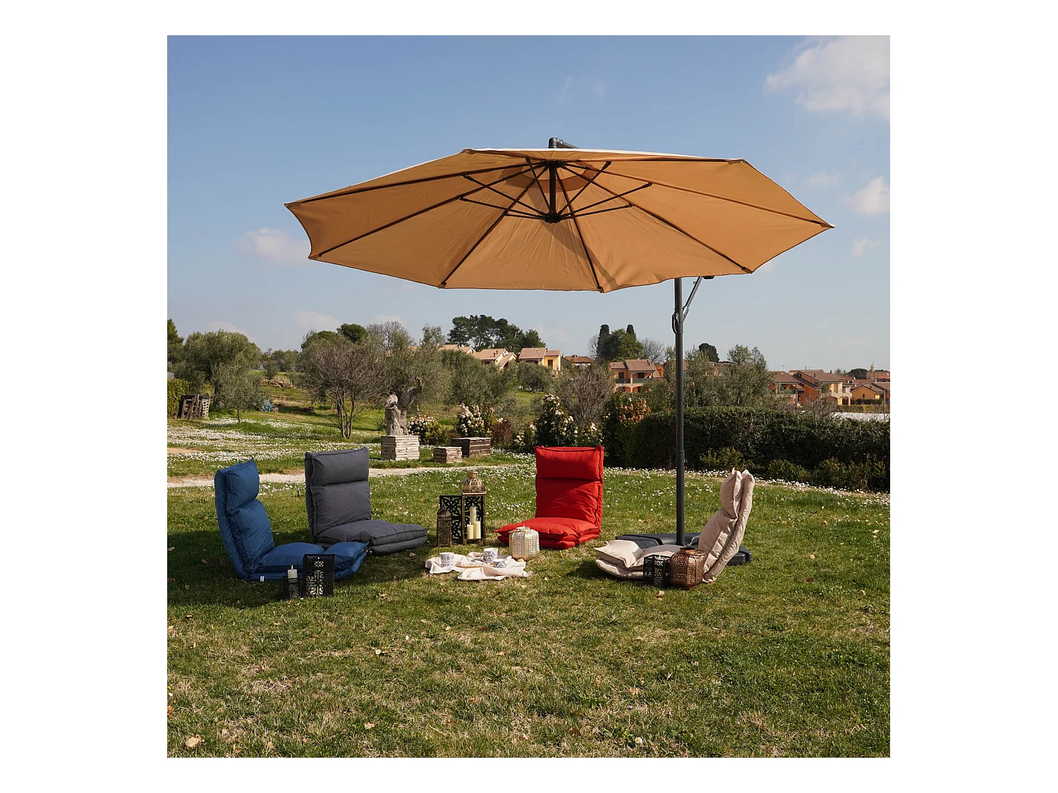 Sombrilla de Jardín Beige 3x3 Varillas de acero Parasol para Piscina