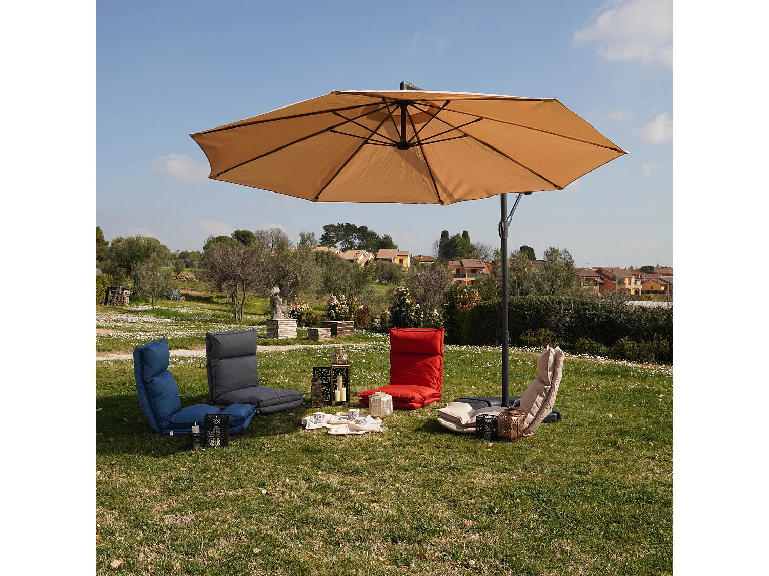 Guarda-chuva de jardim bege 3x3 Pólo de aço decente para Piscina