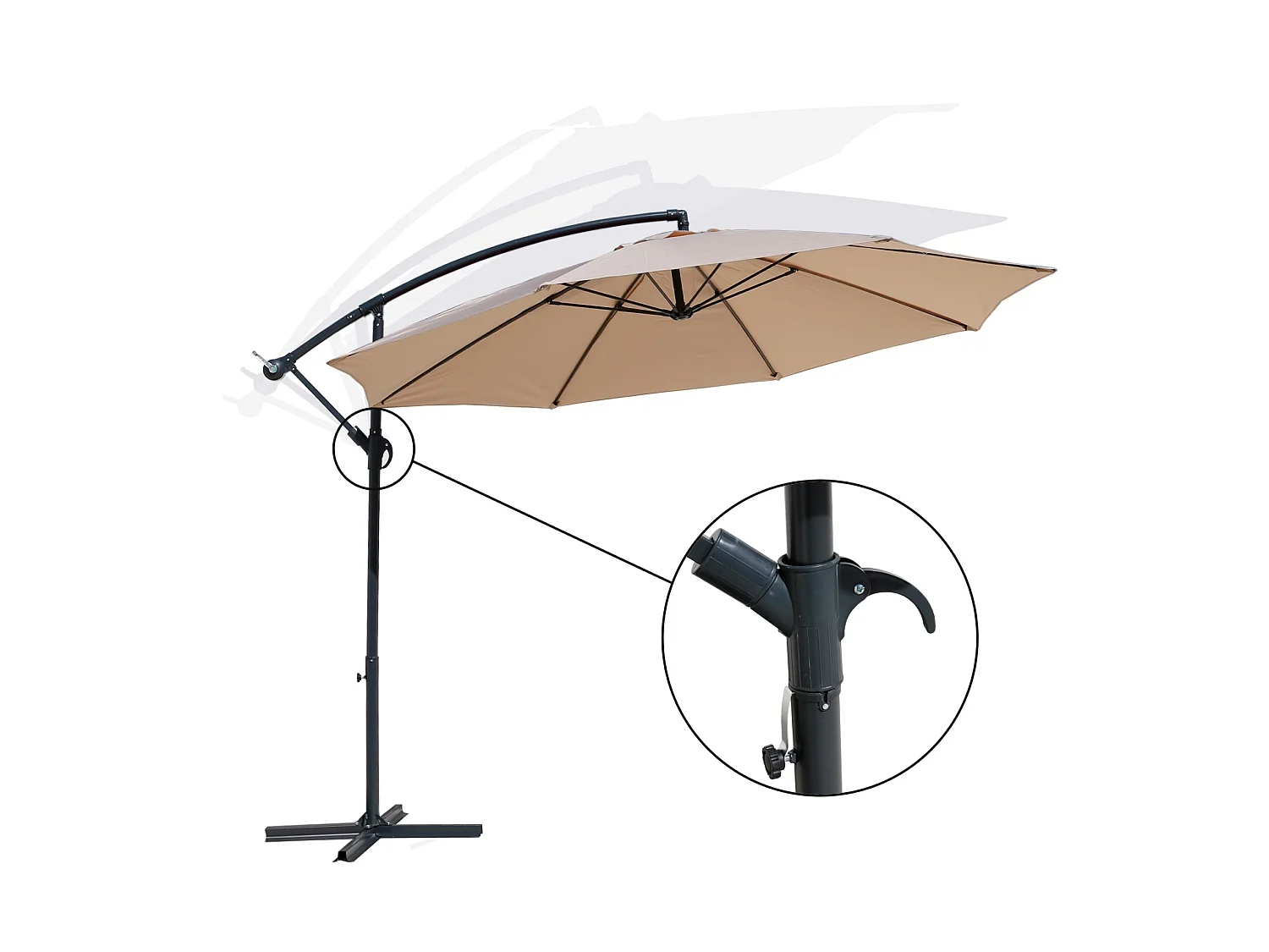 Guarda-chuva de jardim bege 3x3 Pólo de aço decente para Piscina