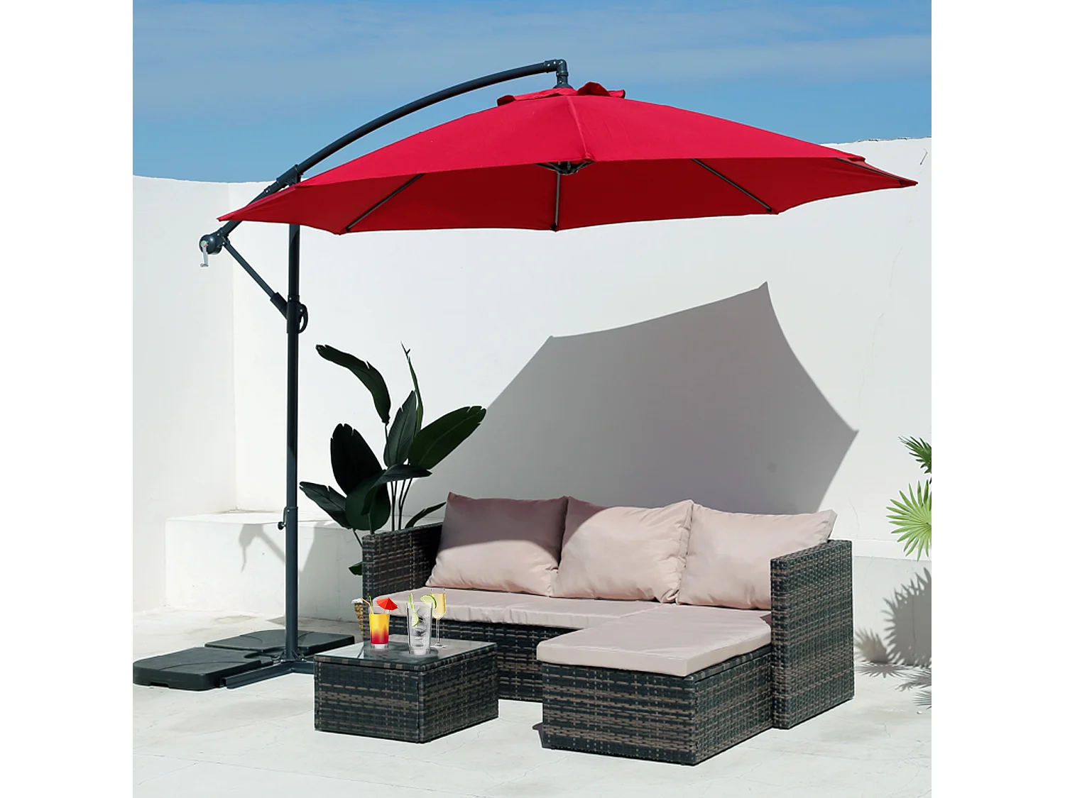 Guarda-chuva do Jardim Vermelho 3x3 Abertura da Manivela do Pólo de Aço Decente