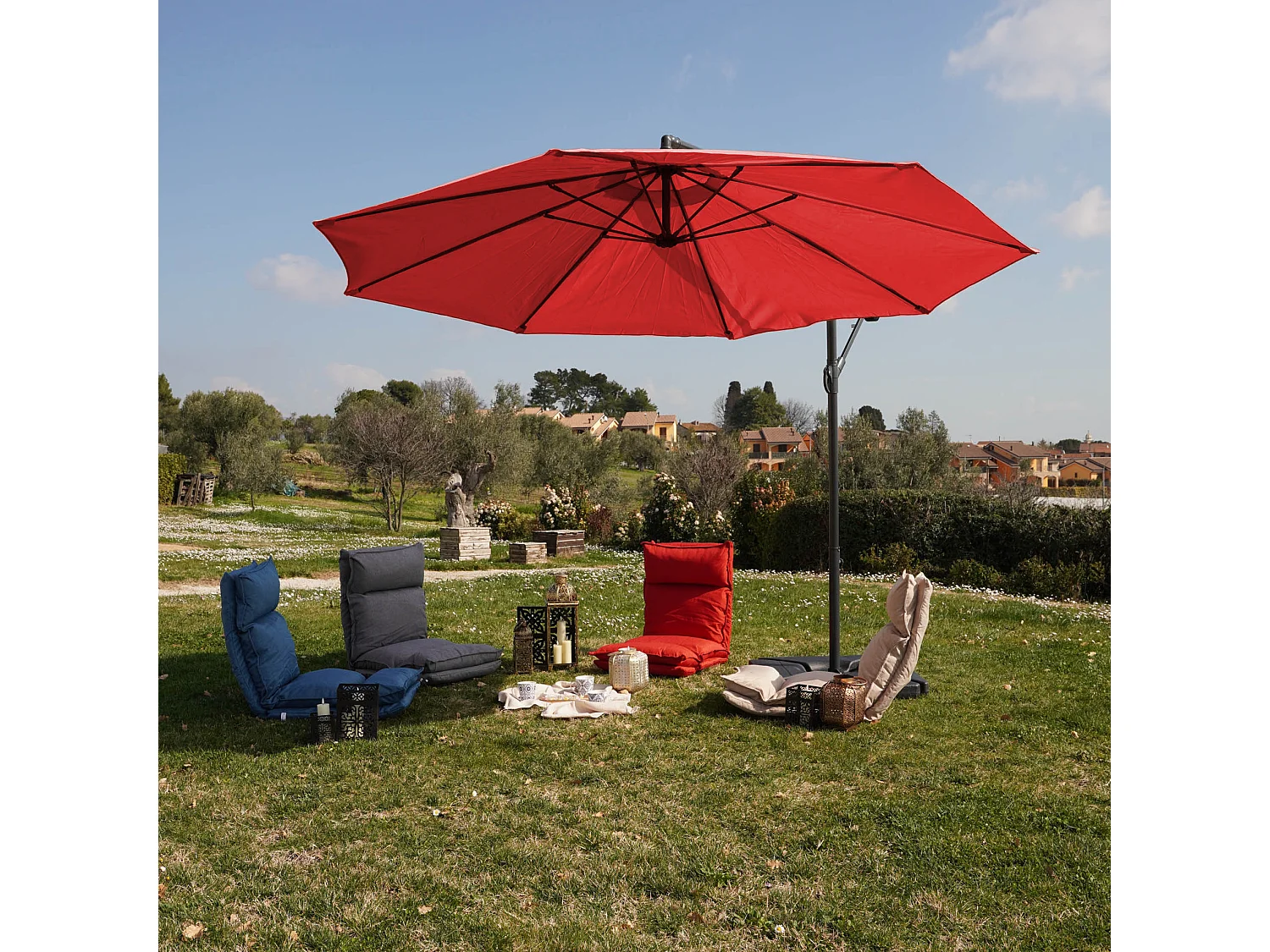 Guarda-chuva do Jardim Vermelho 3x3 Abertura da Manivela do Pólo de Aço Decente