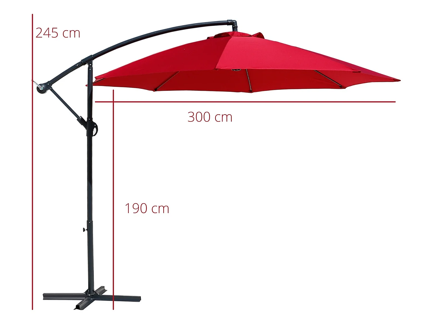 Guarda-chuva do Jardim Vermelho 3x3 Abertura da Manivela do Pólo de Aço Decente