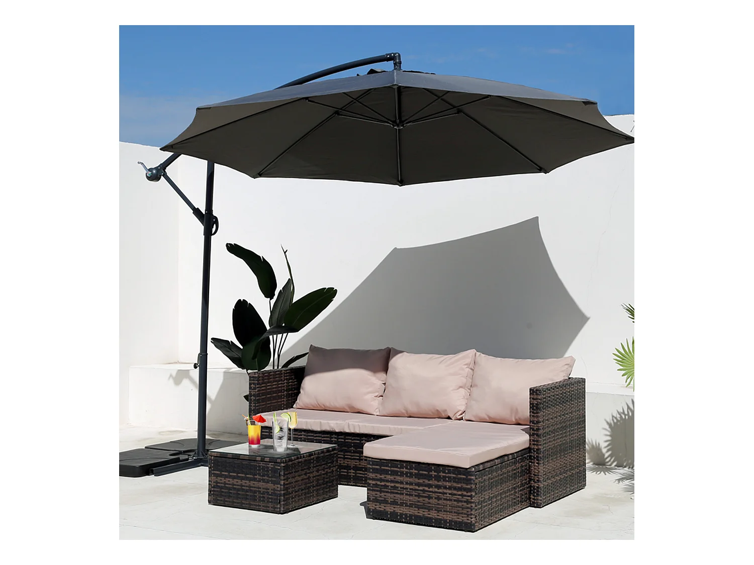 Paraguas Sombrilla de jardín Gris oscuro 3x3 Varillas Acero Descentralizado