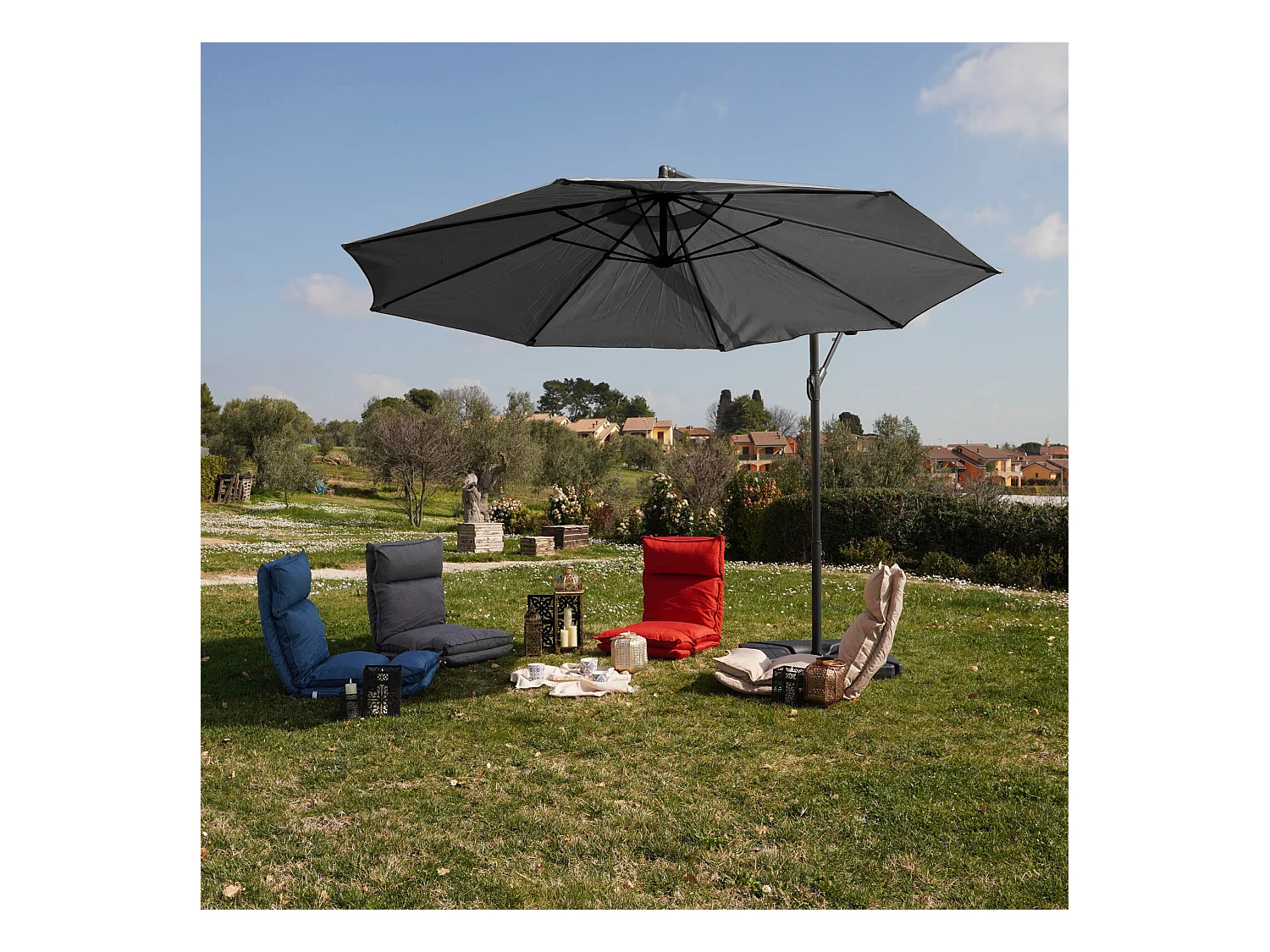 Paraguas Sombrilla de jardín Gris oscuro 3x3 Varillas Acero Descentralizado