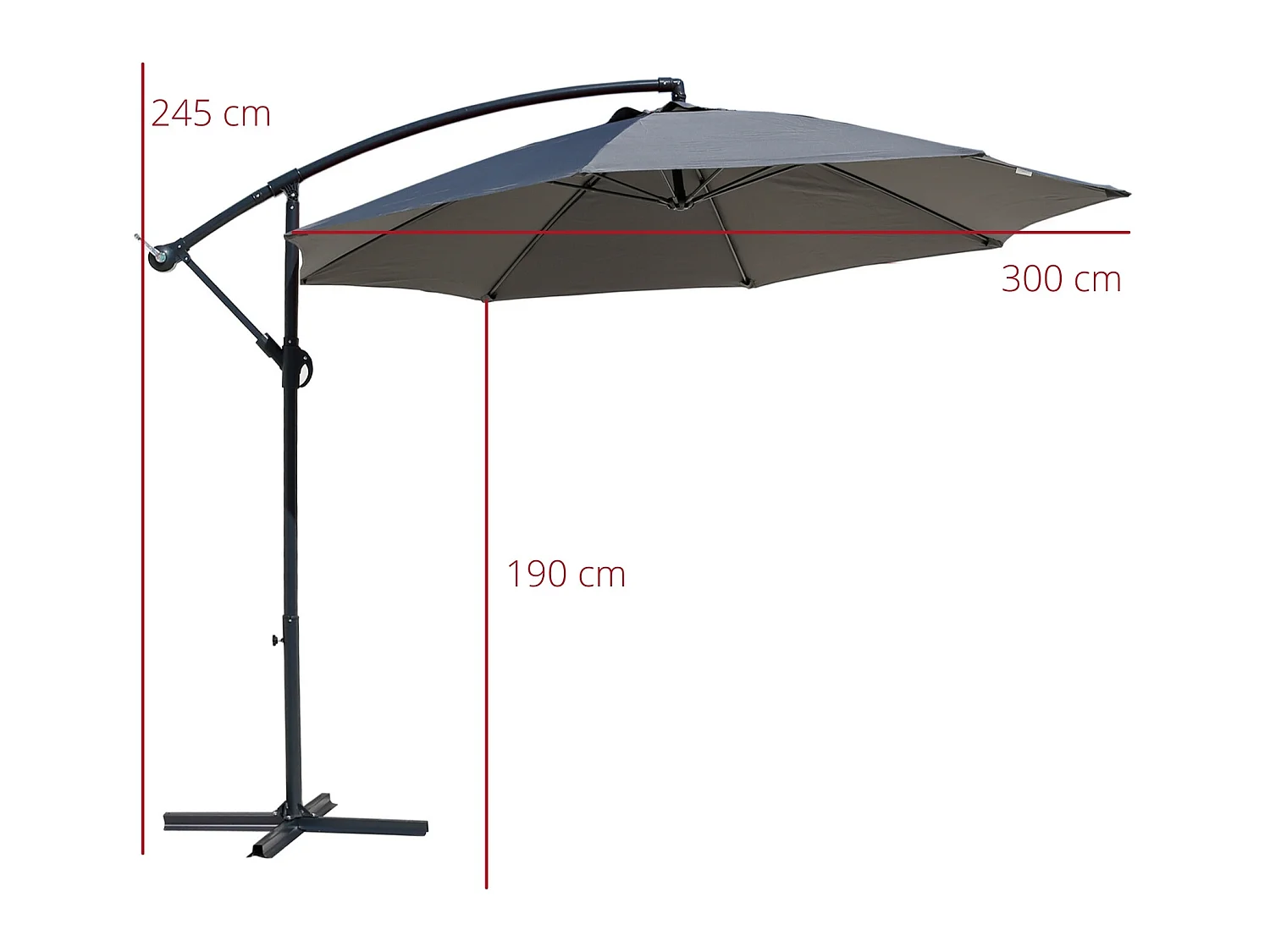 Paraguas Sombrilla de jardín Gris oscuro 3x3 Varillas Acero Descentralizado