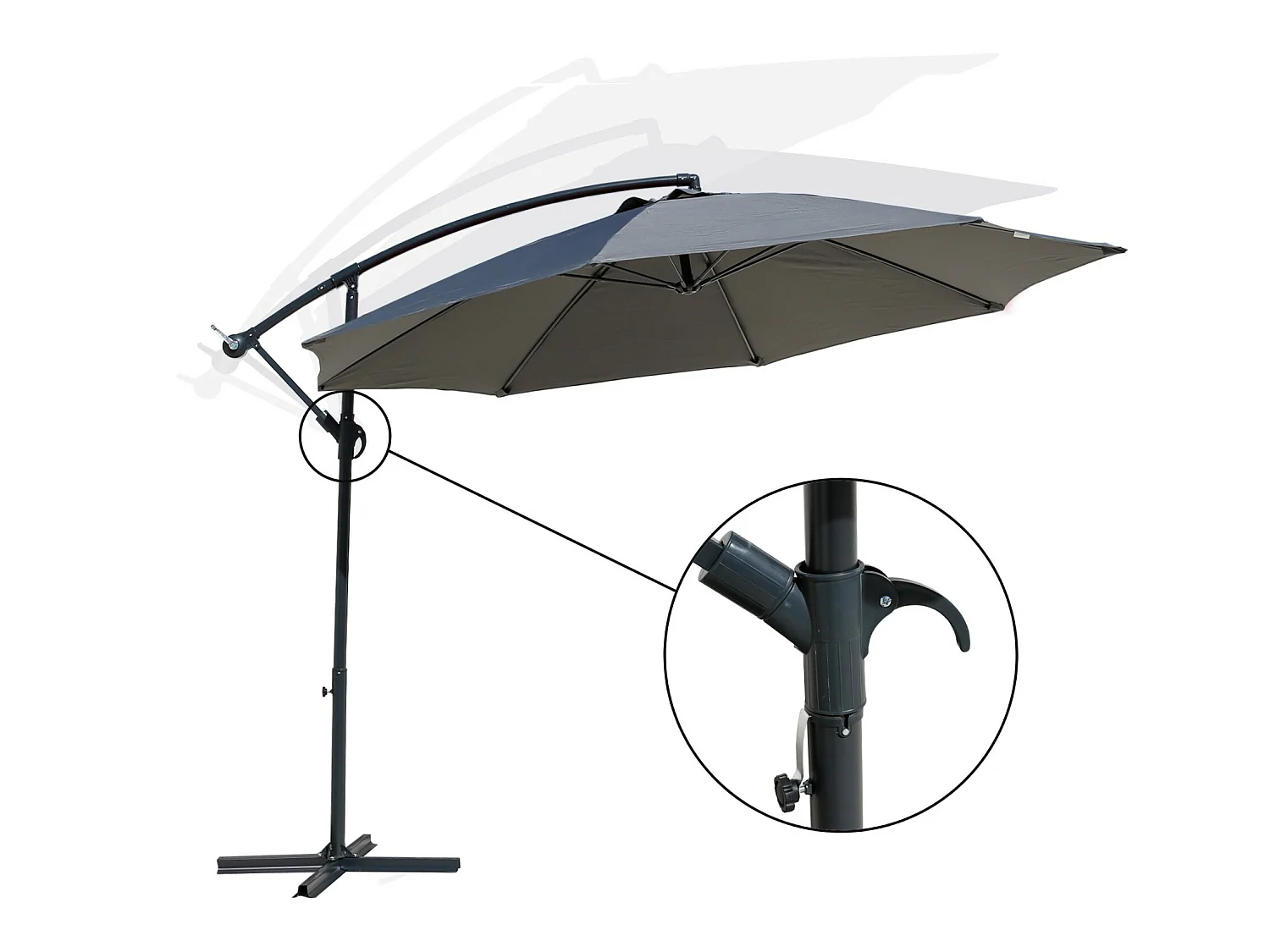 Paraguas Sombrilla de jardín Gris oscuro 3x3 Varillas Acero Descentralizado