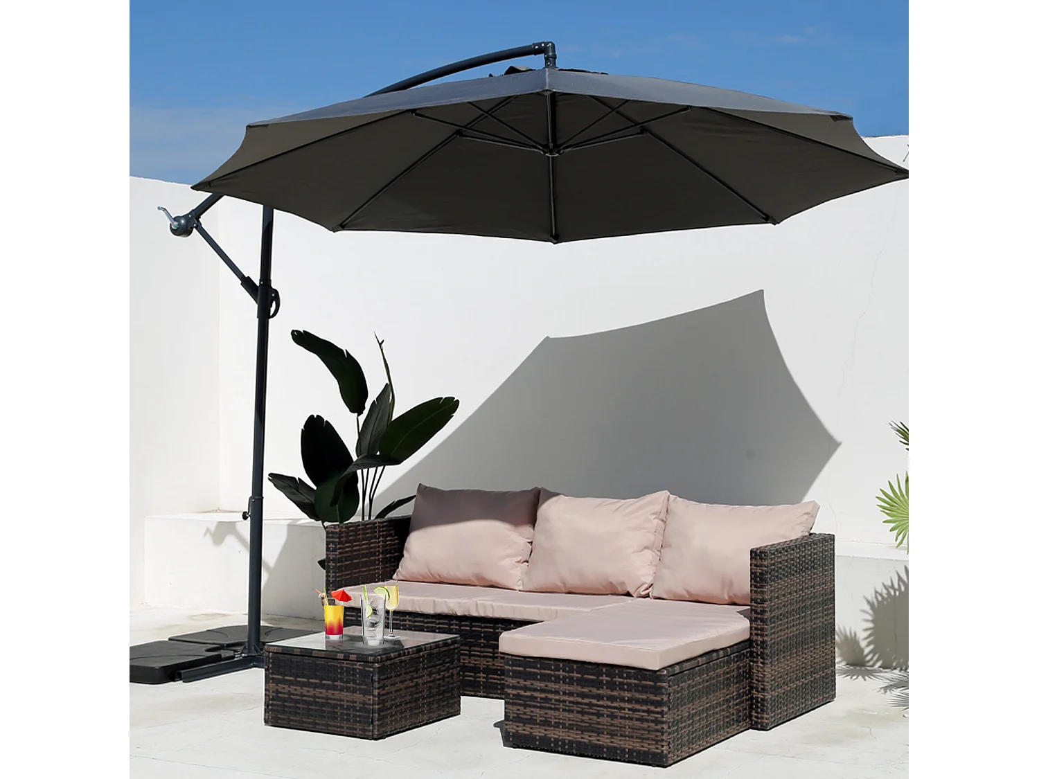 Ombrellone da Giardino Grigio Scuro 3x3 Palo Decentrato in Acciaio per Esterno