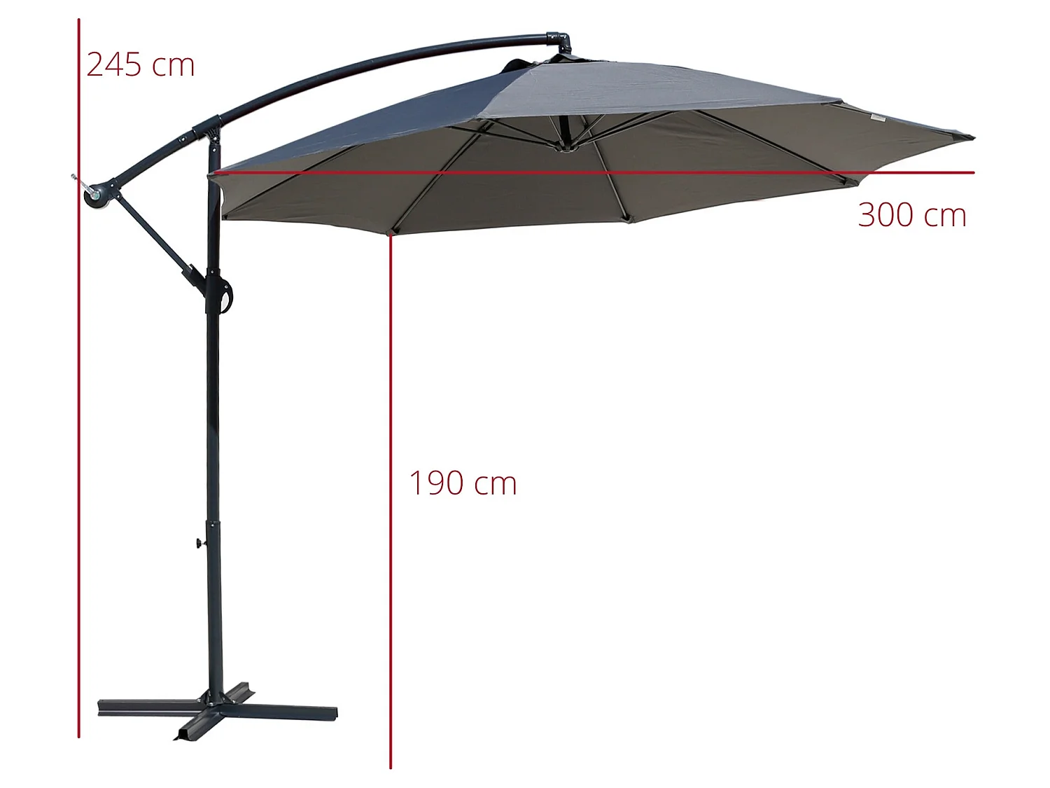 Ombrellone da Giardino Grigio Scuro 3x3 Palo Decentrato in Acciaio per Esterno