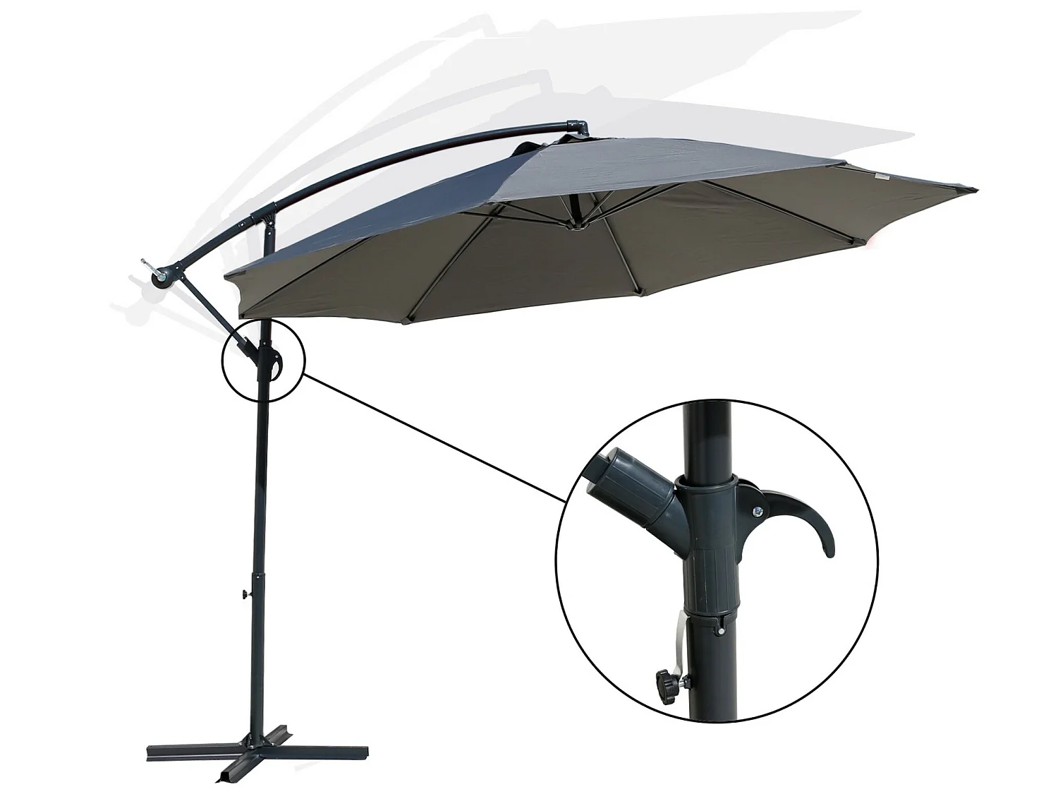 Ombrellone da Giardino Grigio Scuro 3x3 Palo Decentrato in Acciaio per Esterno
