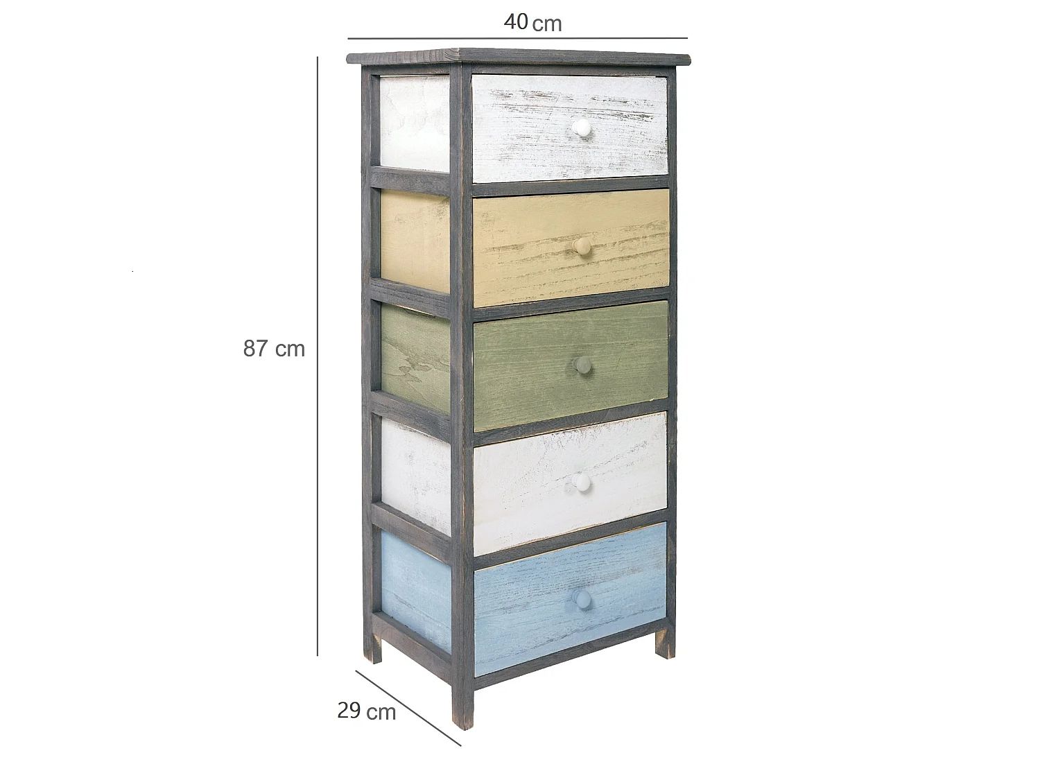 Cassettiera Comodino 5 Cassetti Legno Grigio Rustico 87x40x29