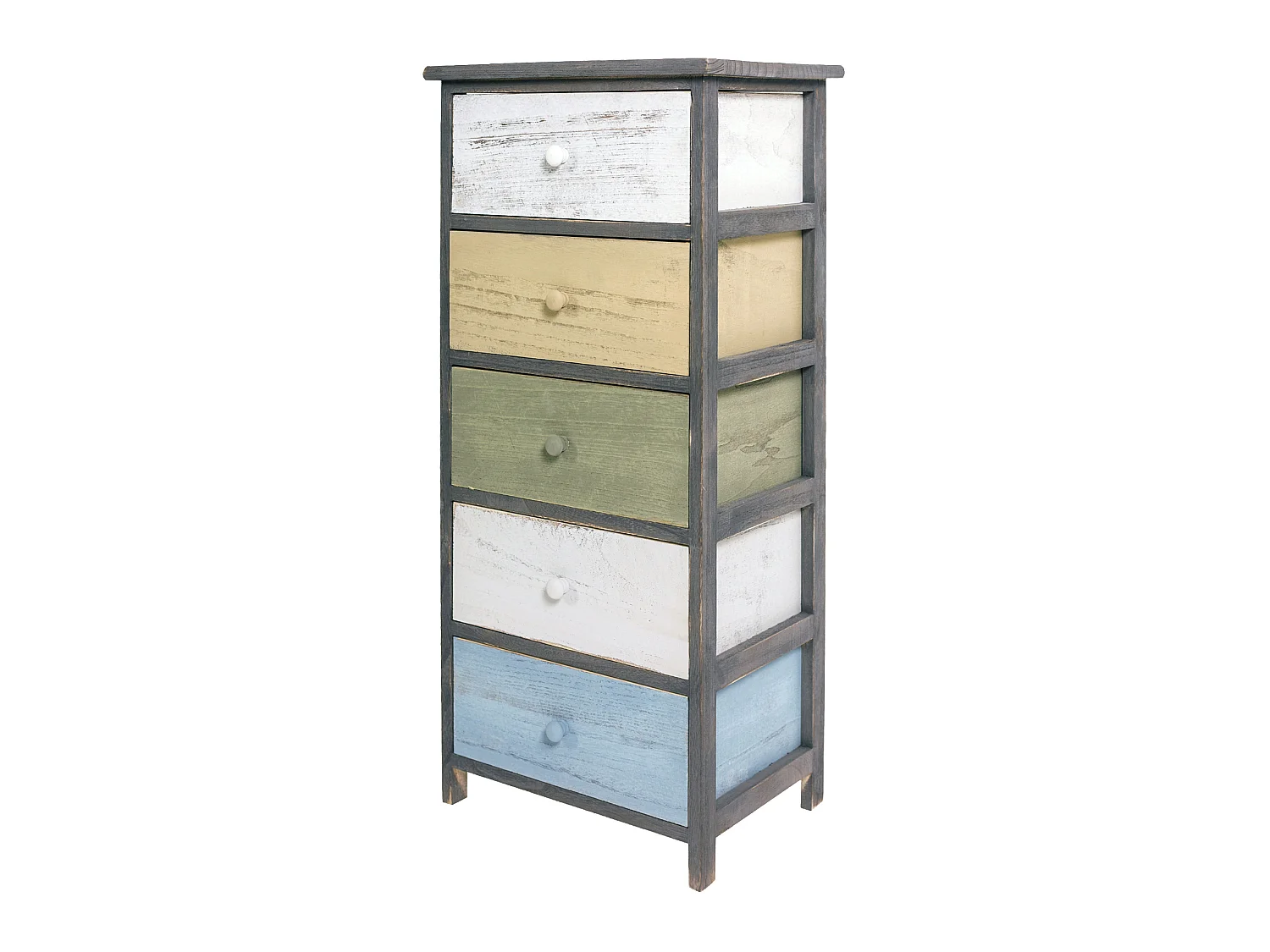 Cassettiera Comodino 5 Cassetti Legno Grigio Rustico 87x40x29