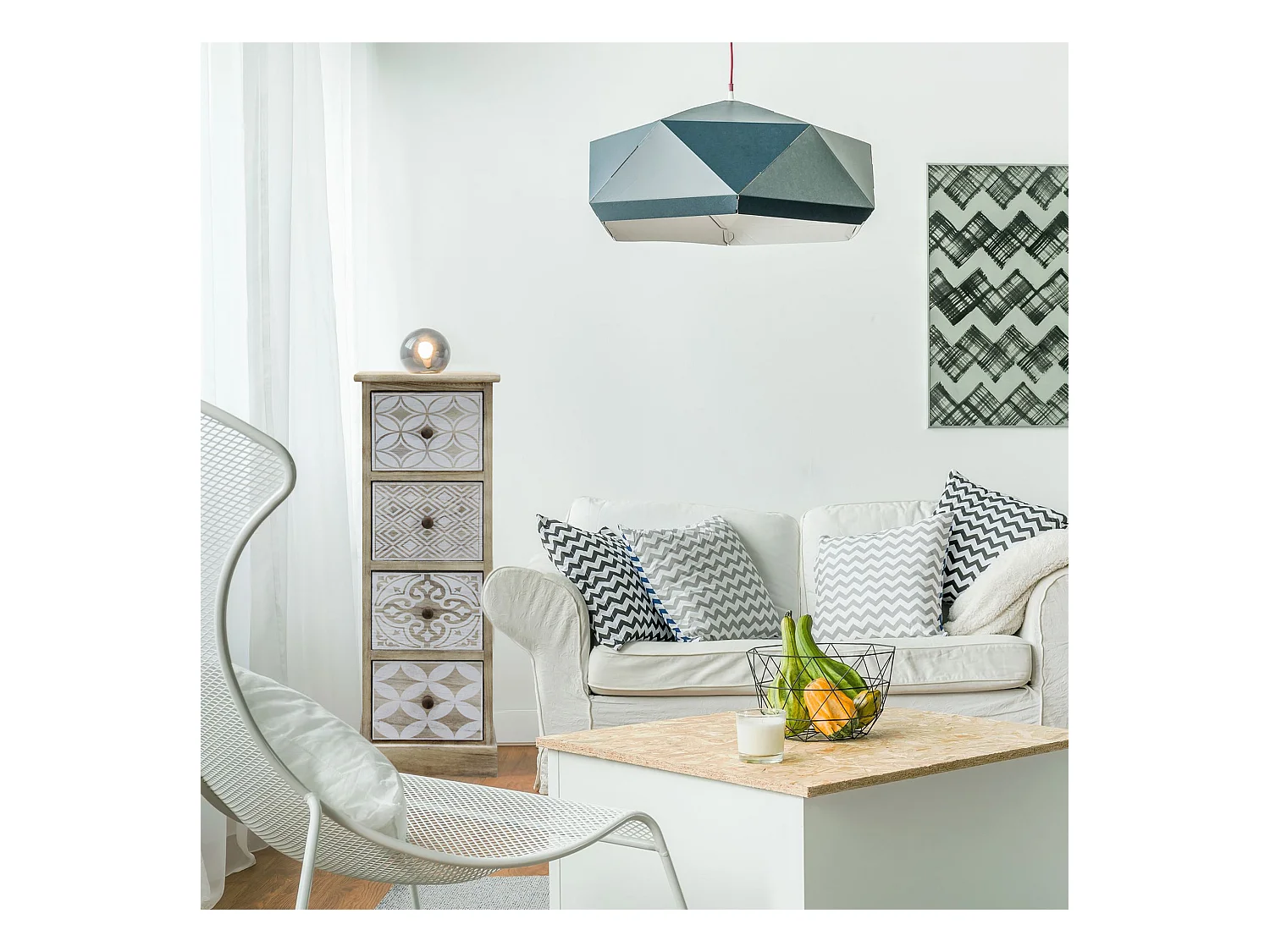 Commode Bois Étroit Bois Blanc Beige Shabby 80,5x29x25