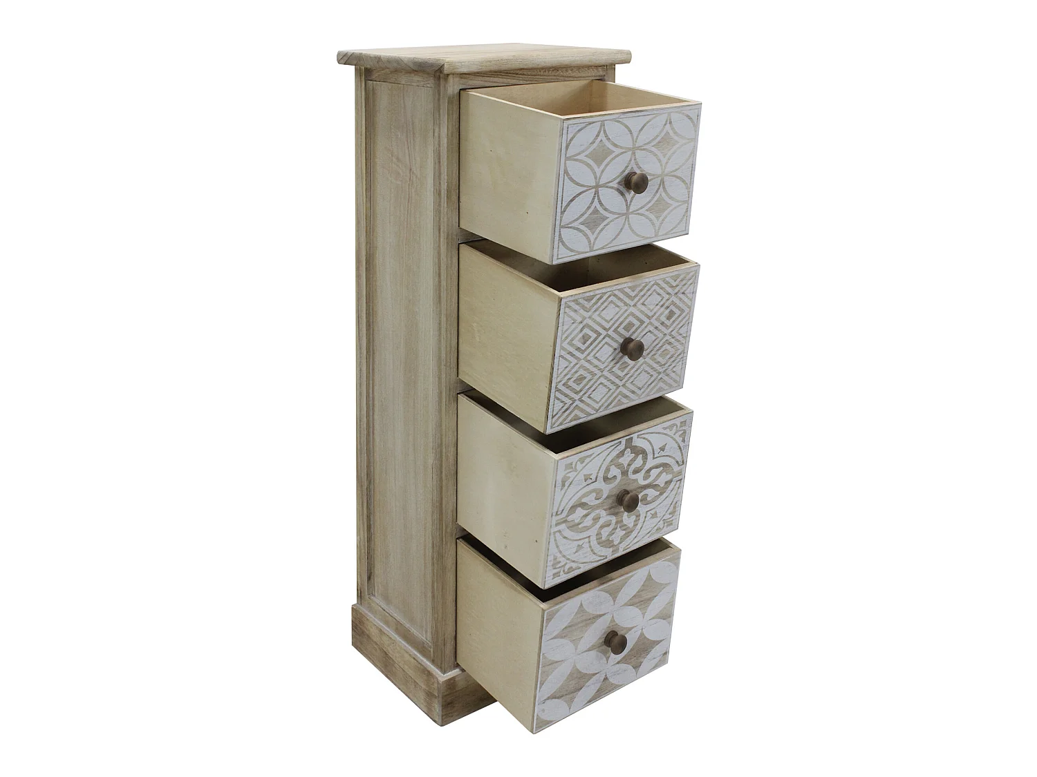 Commode Bois Étroit Bois Blanc Beige Shabby 80,5x29x25