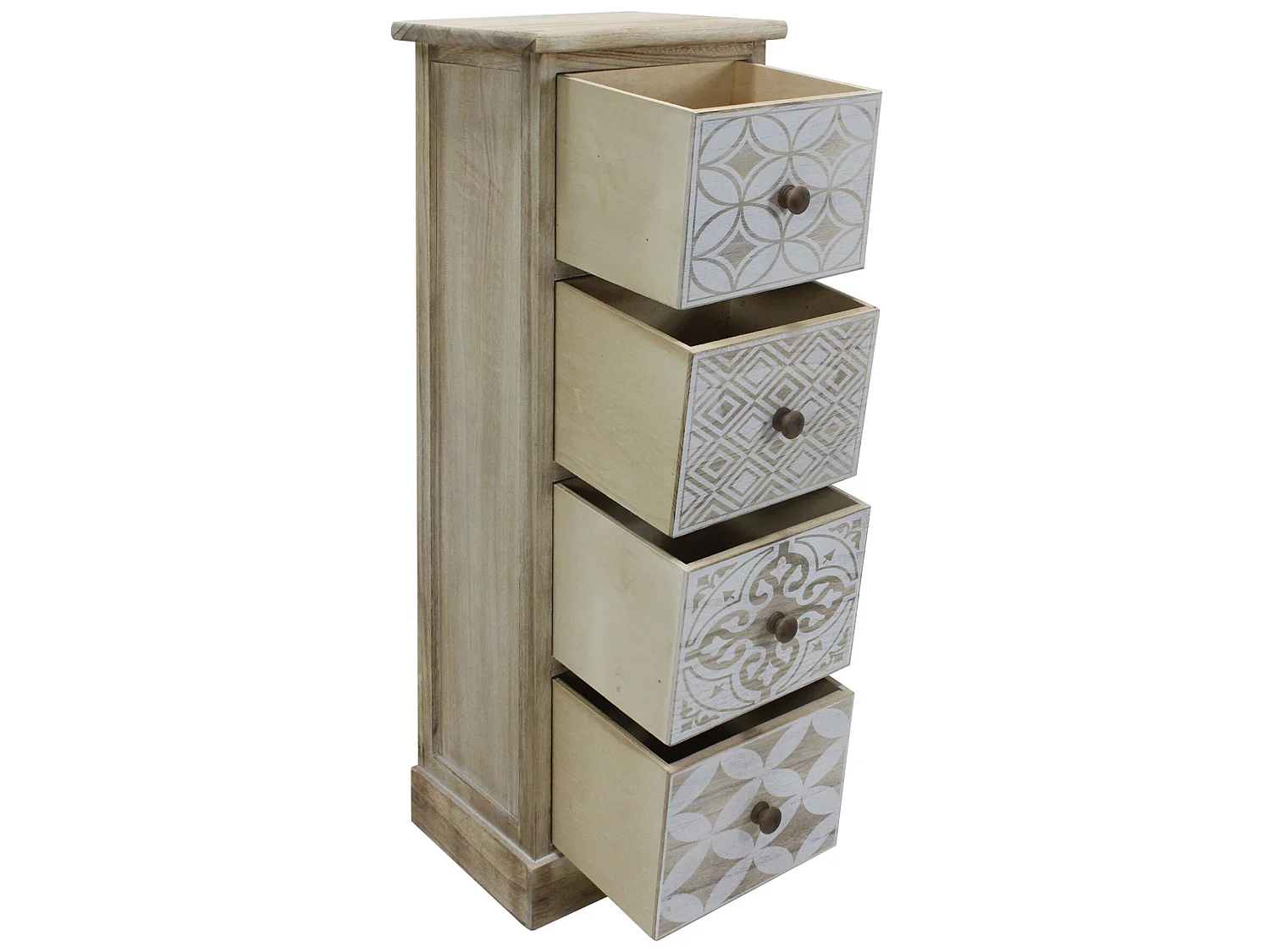 Commode Bois Étroit Bois Blanc Beige Shabby 80,5x29x25