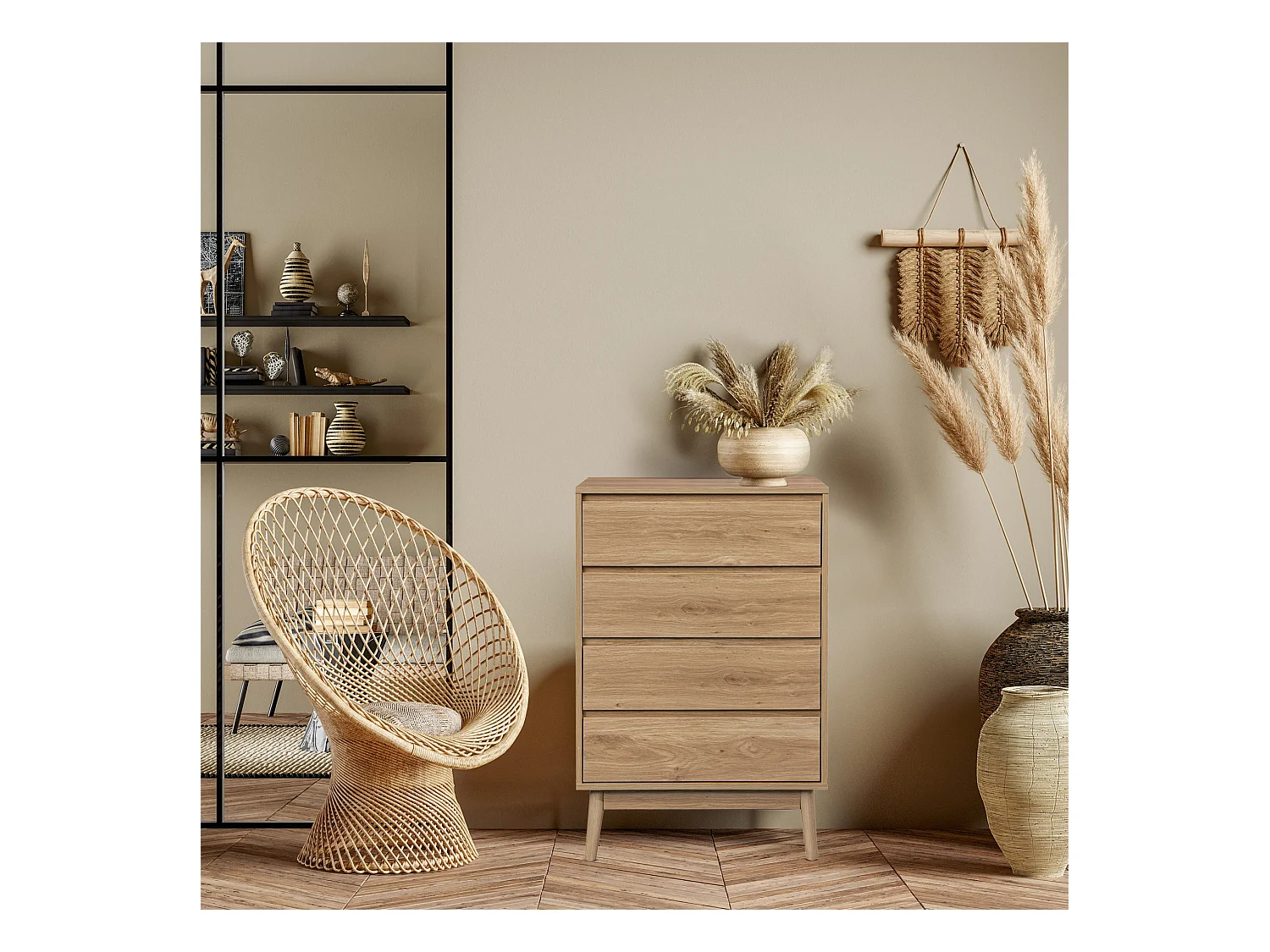 Commode 4 Tiroirs en bois Brun de style Nordique