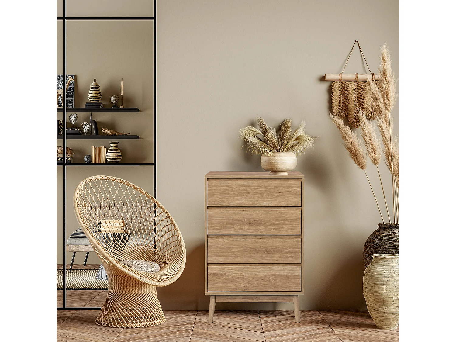 Commode 4 Tiroirs en bois Brun de style Nordique