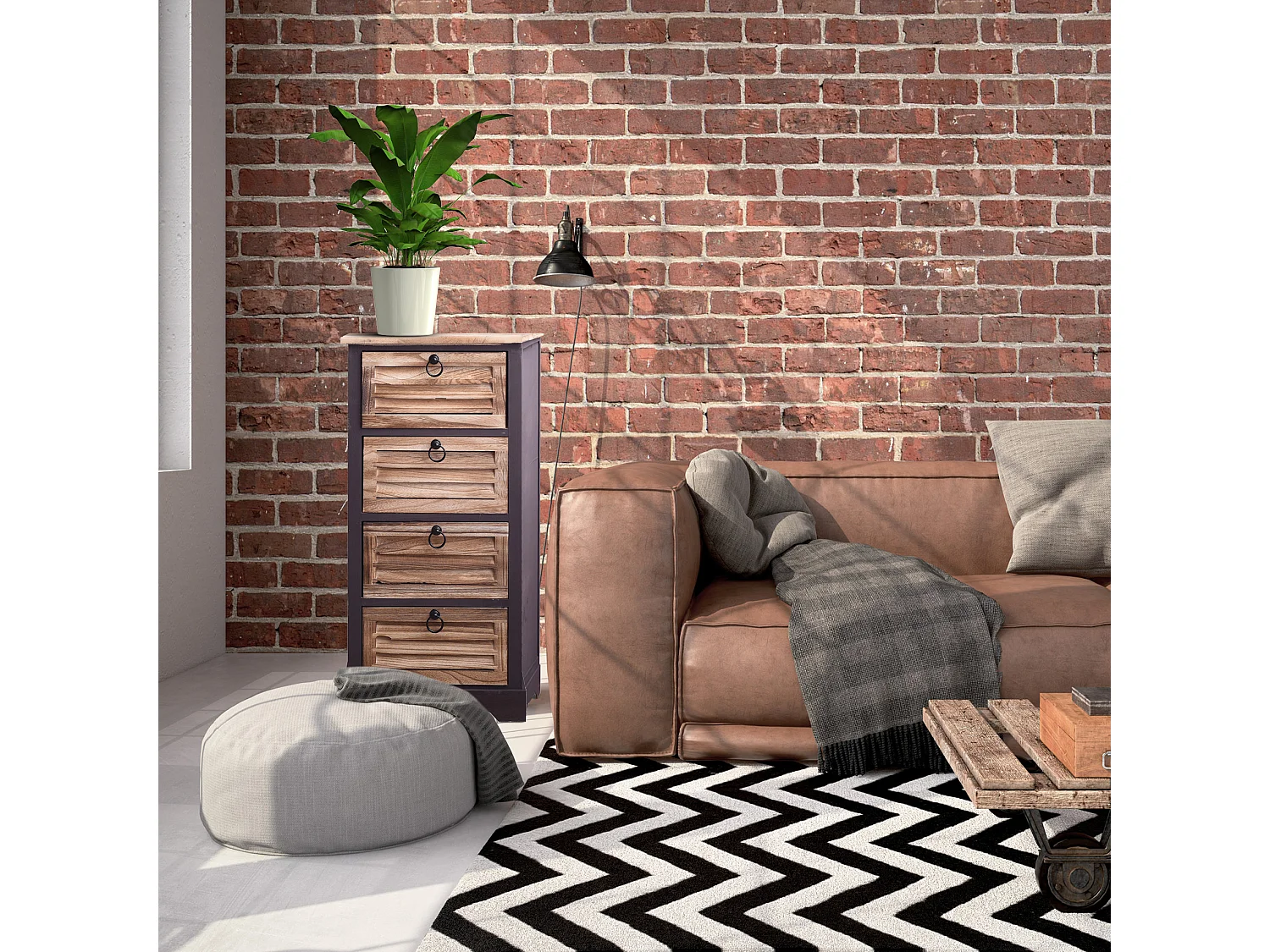 Chiffonnier Table De Nuit 4 Tiroirs Bois Marron Noir 81x40x27