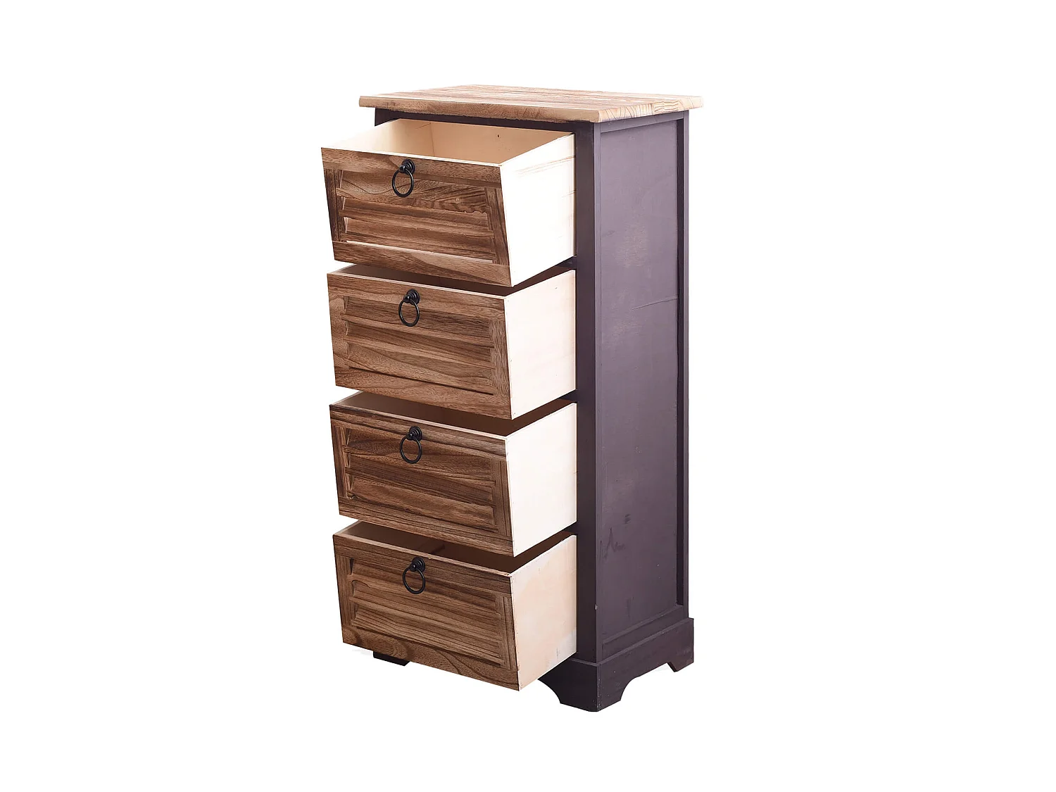 Chiffonnier Table De Nuit 4 Tiroirs Bois Marron Noir 81x40x27