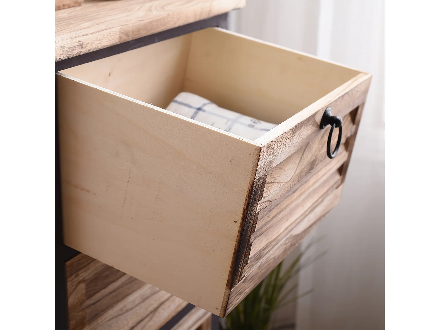 Chiffonnier Table De Nuit 4 Tiroirs Bois Marron Noir 81x40x27